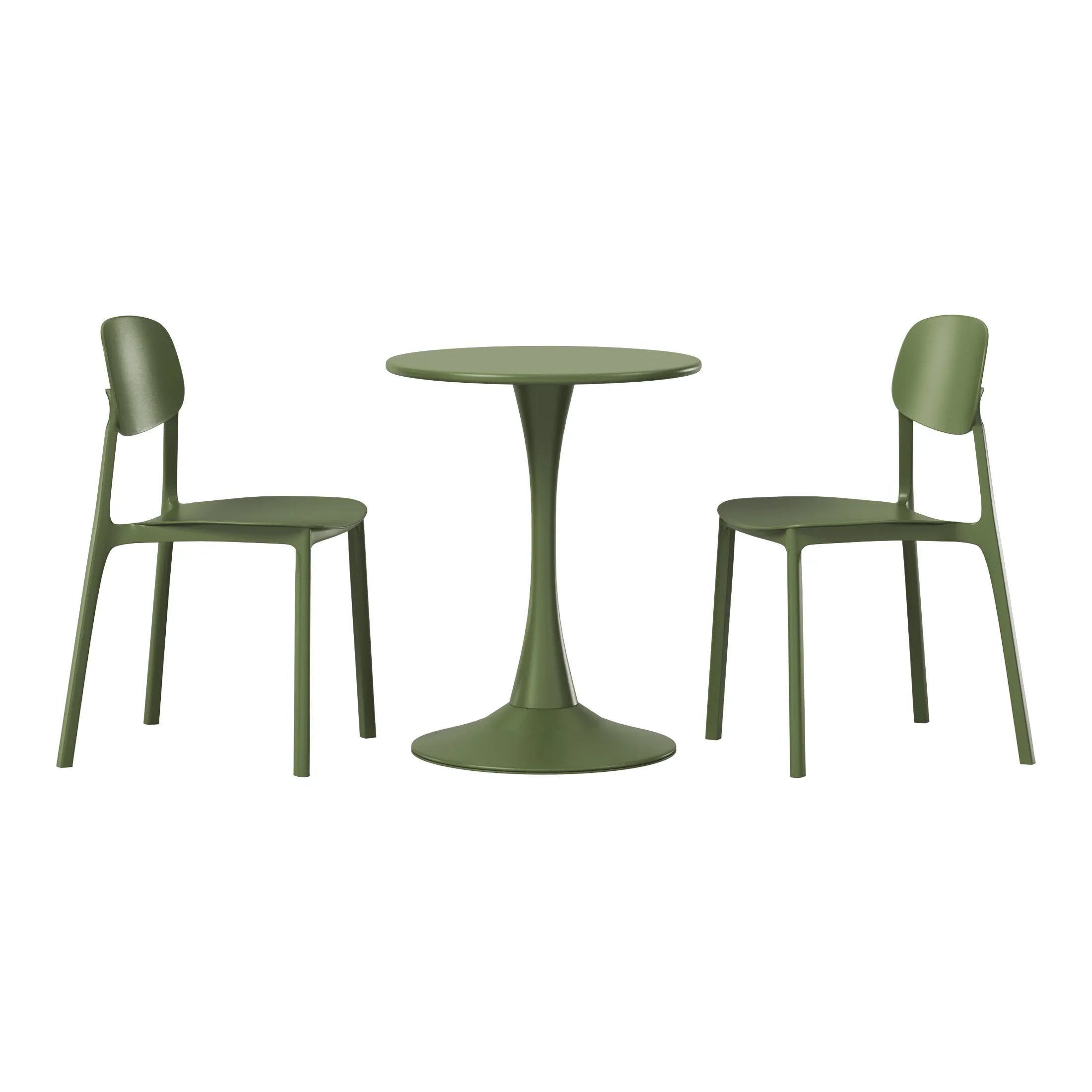 Sunshine 3-Piece Outdoor Round Metal Patio Dining Table Set With Stackable Resin Patio Side Chairs