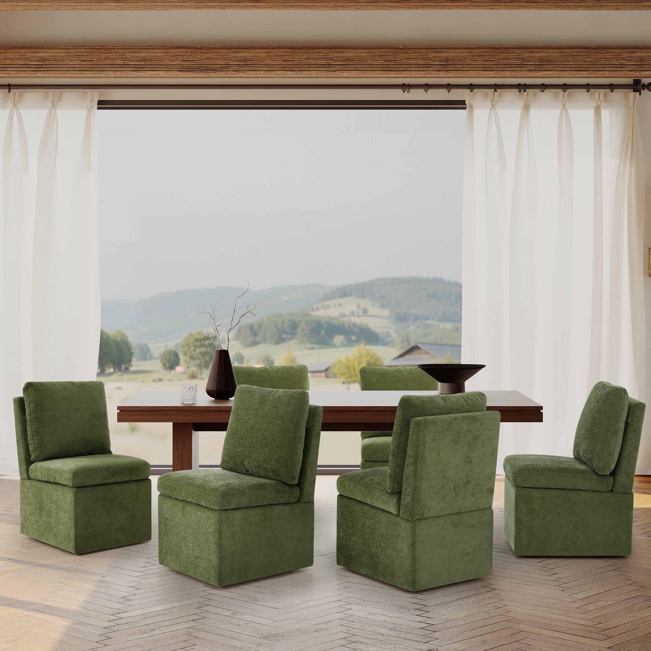 Danburry Modern Upholstered Chenille Armless Dining Chairs With Casters (Set of 6)