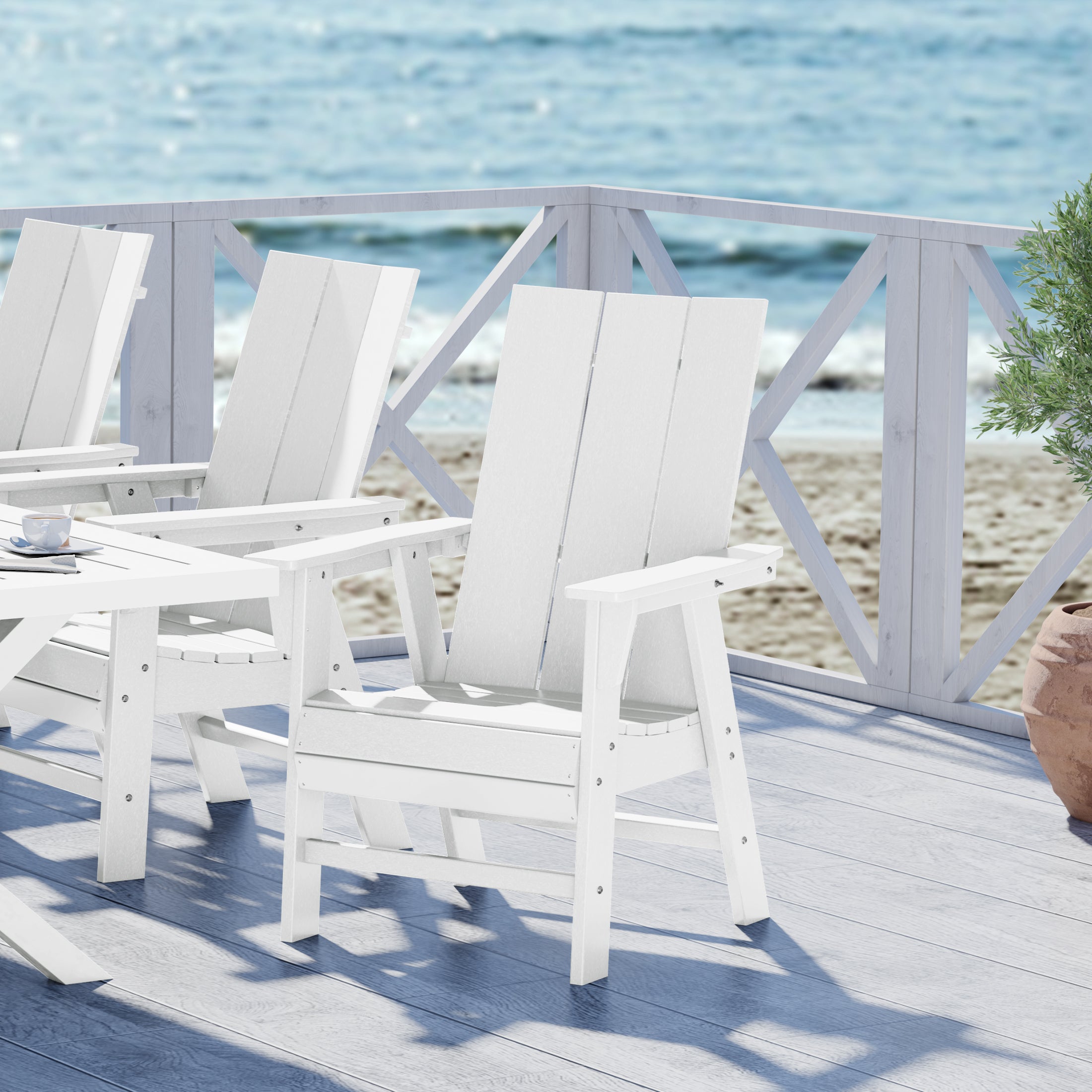 Palms Outdoor Patio HDPE Plastic Modern Adirondack Dining Chair