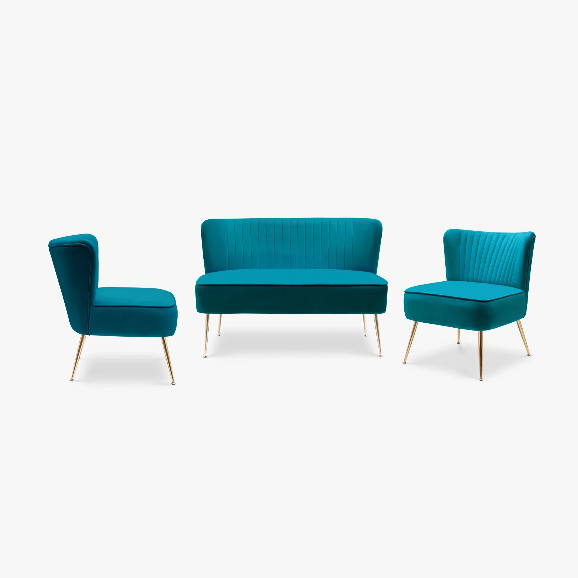 Alaia Mid Century Modern Tufted Velvet Loveseat Sofa and 25" Accent Chair 3-Piece Set