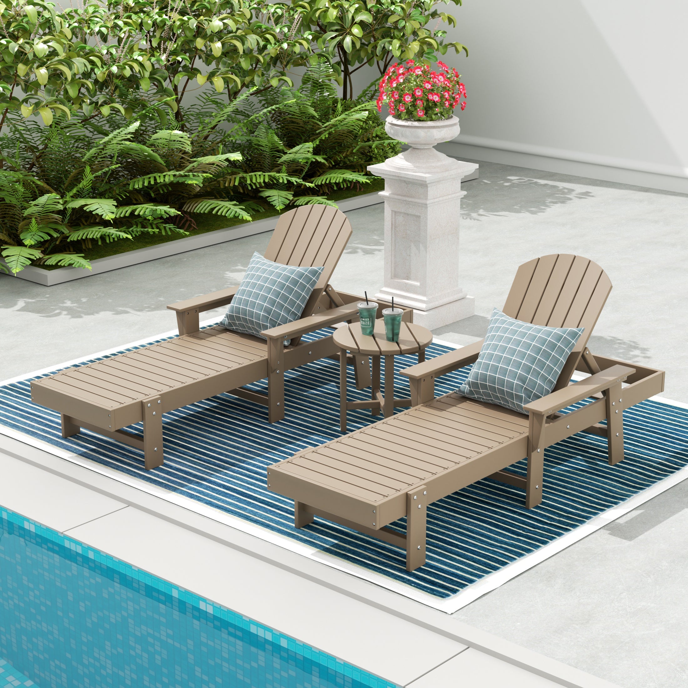 Portside 3 Piece Adirondack Poly Reclining Chaise Lounge With Arms