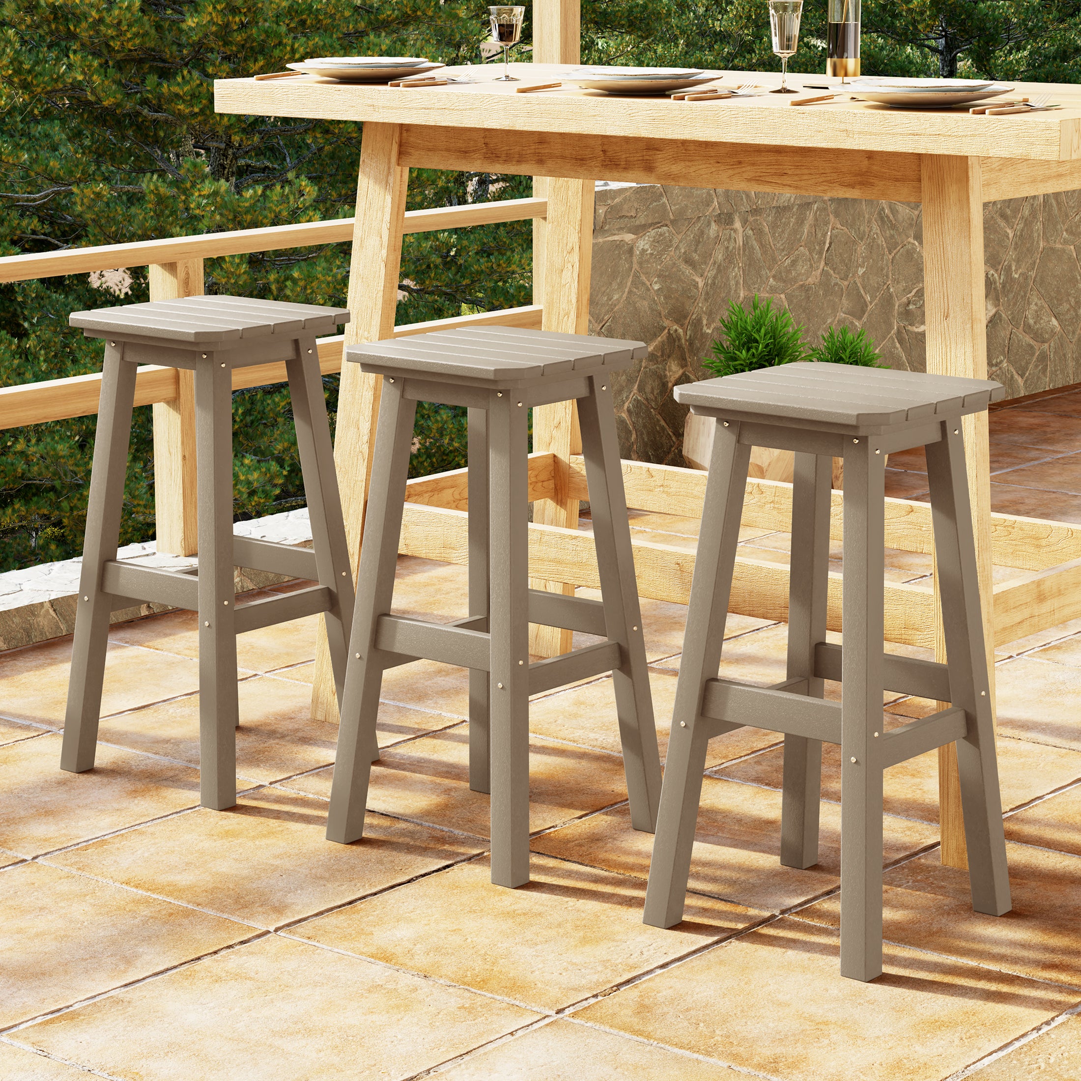 Paradise 29" HDPE Outdoor Patio Square Bar Stools (Set of 3)