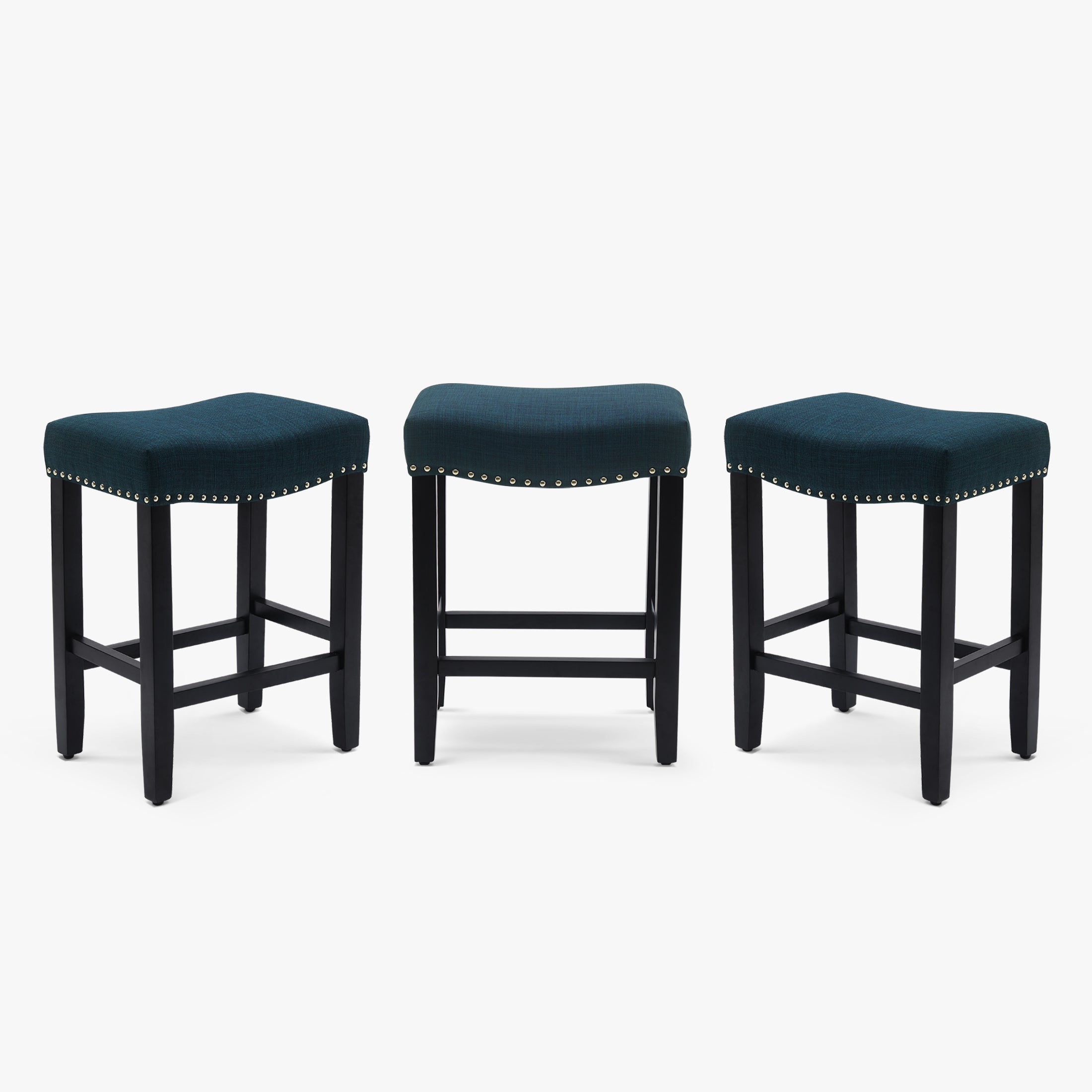 Bulmon 24" Upholstered Saddle Seat Black Counter Stool (Set of 3)