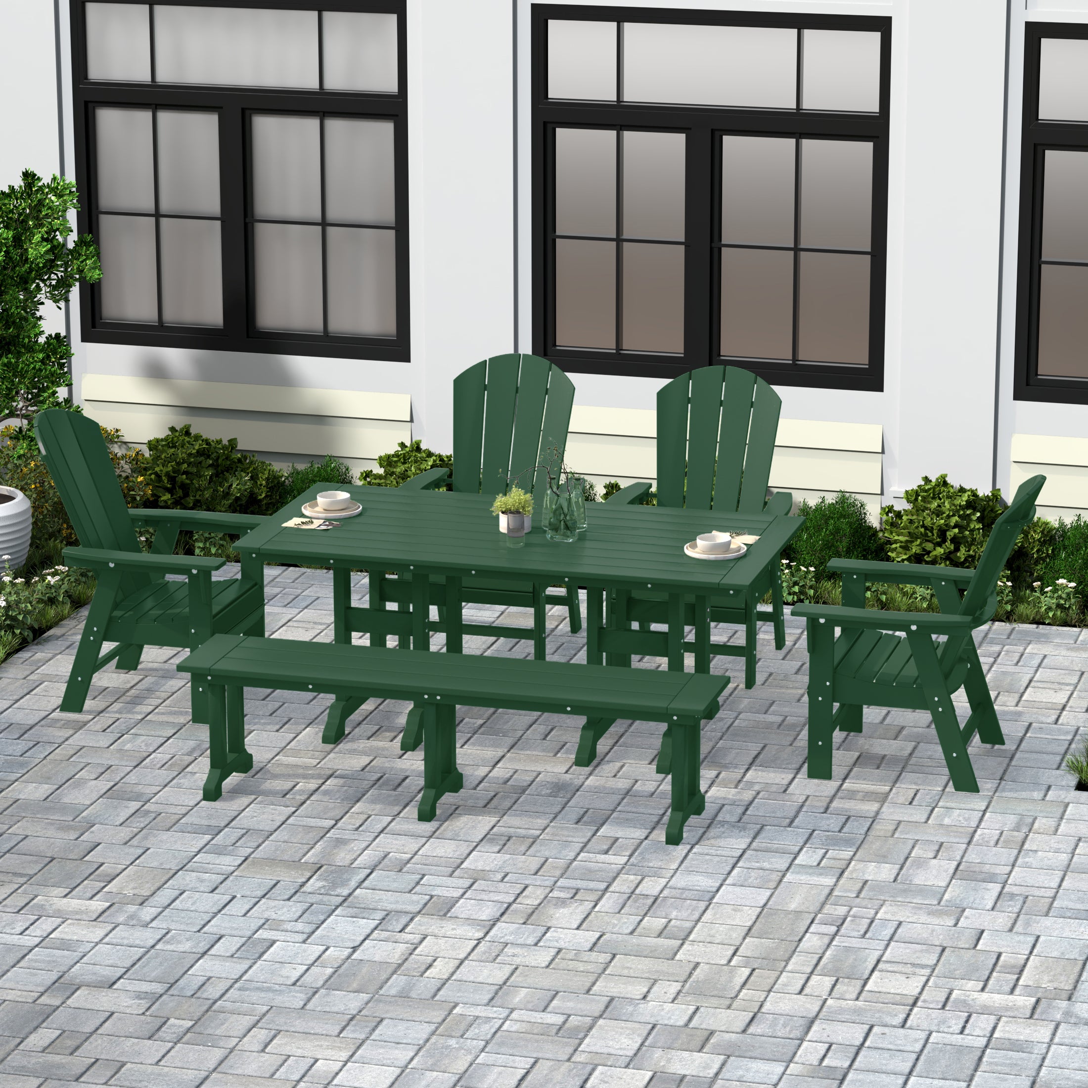 Paradise 6 Piece Outdoor Patio Dining Table and Armchair Dining Bench Set