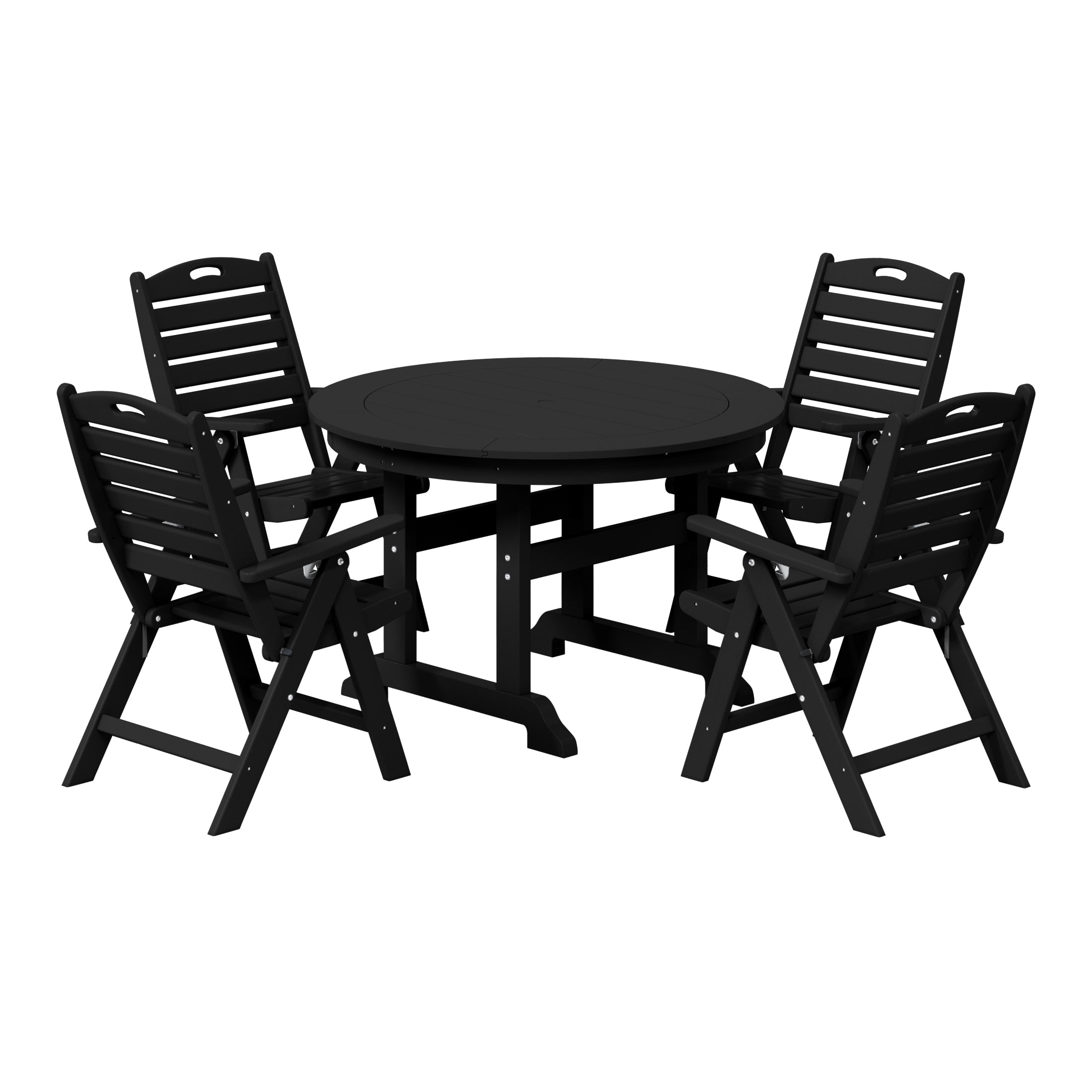 Paradise 5-Piece HDPE Round Patio Dining Table Set with Foldable Chairs