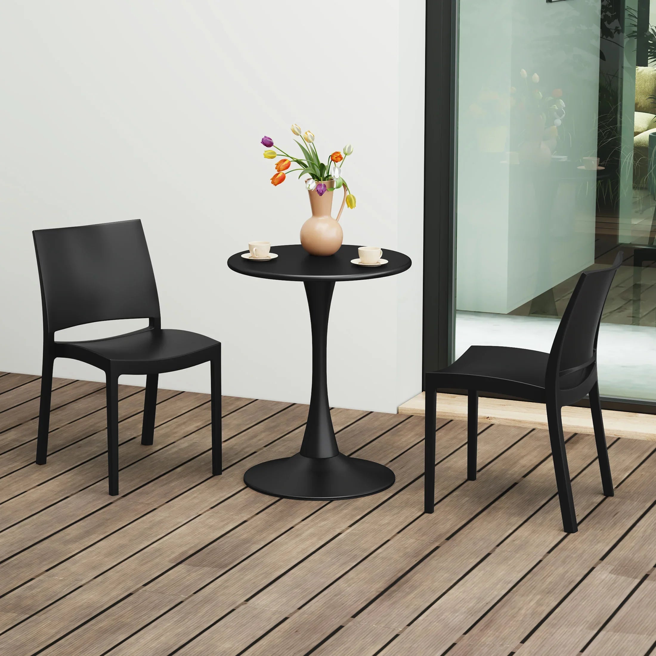 Sunshine 3-Piece Outdoor Round Metal Patio Dining Table Set With Stackable Patio Dining Side Chairs