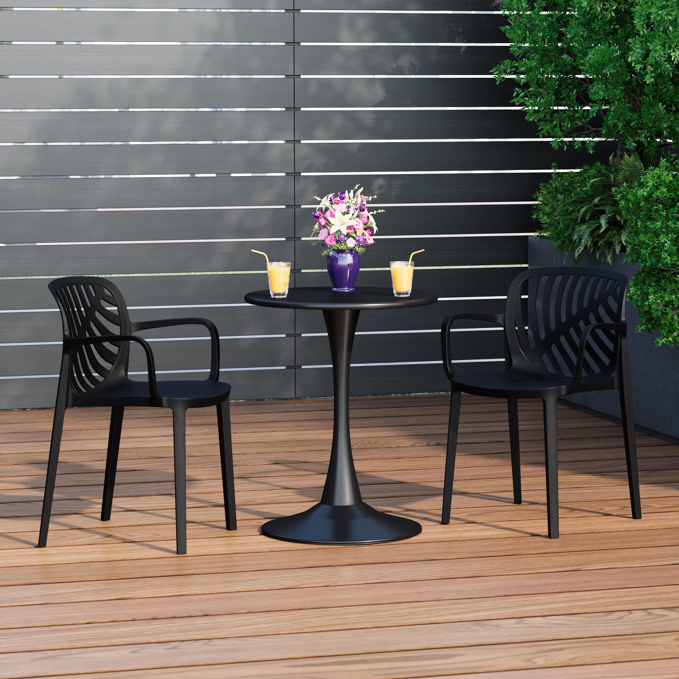 Sunshine Outdoor Modern Stackable Patio Dining Armchairs (Set of 2)