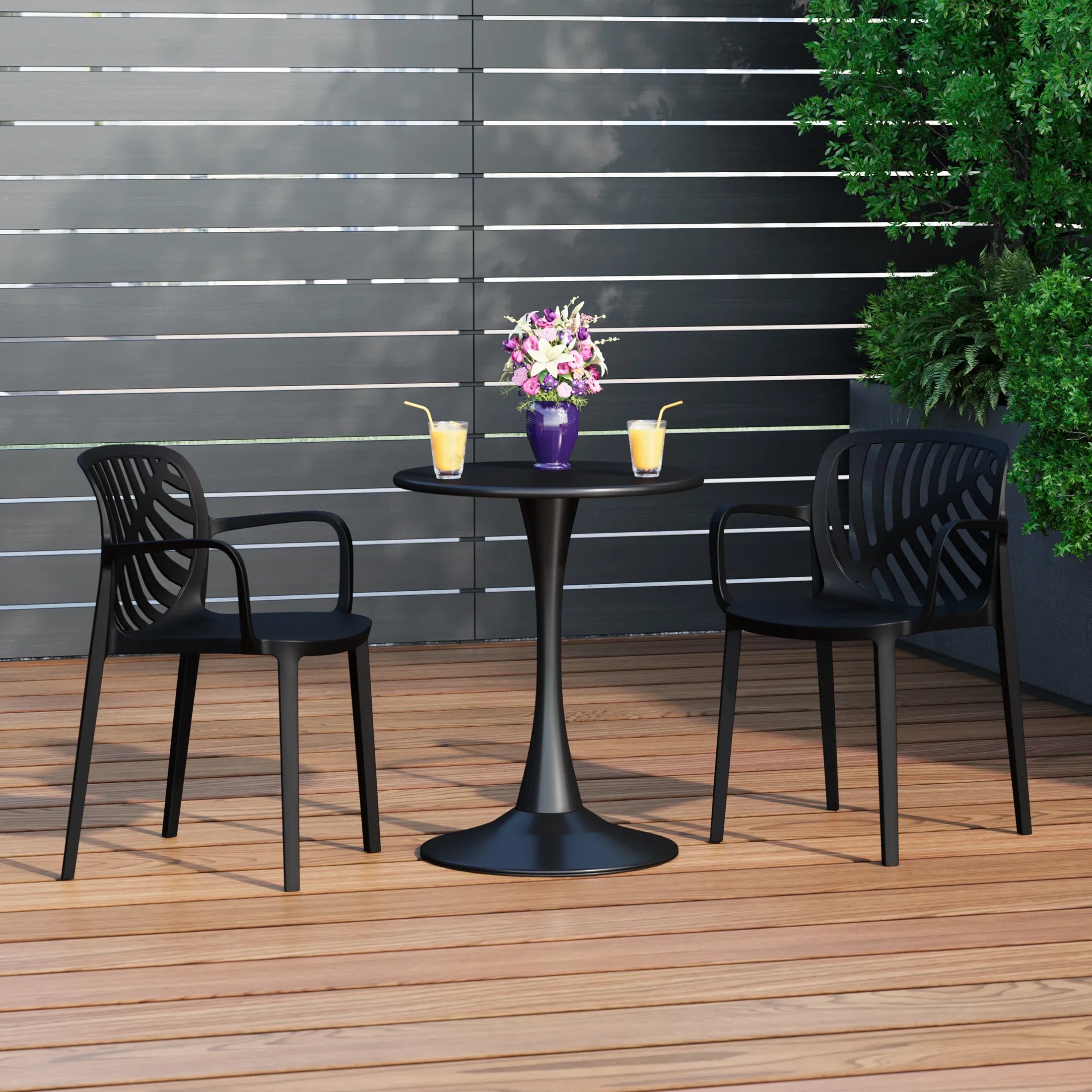 Sunshine Outdoor Modern Stackable Patio Dining Armchairs (Set of 2)