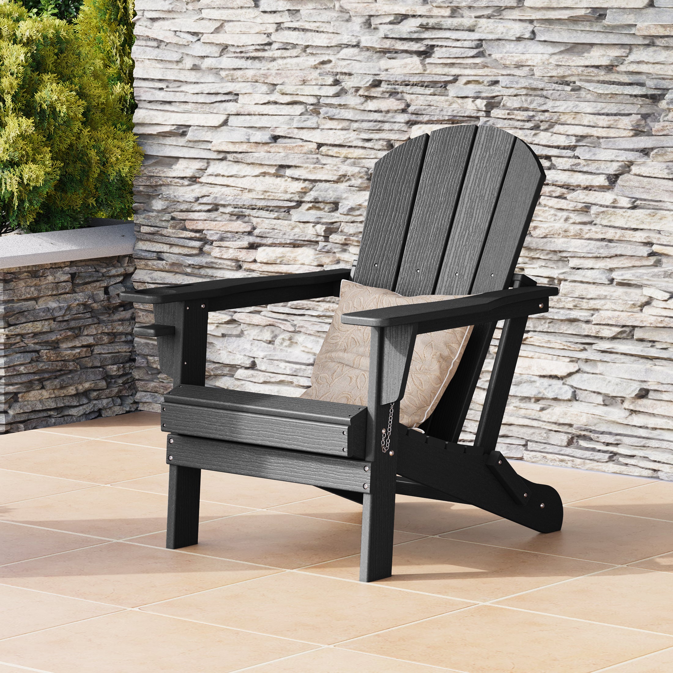 Rockport Outdoor Patio HDPE Resin Adirondack Chair With Cup Holder and