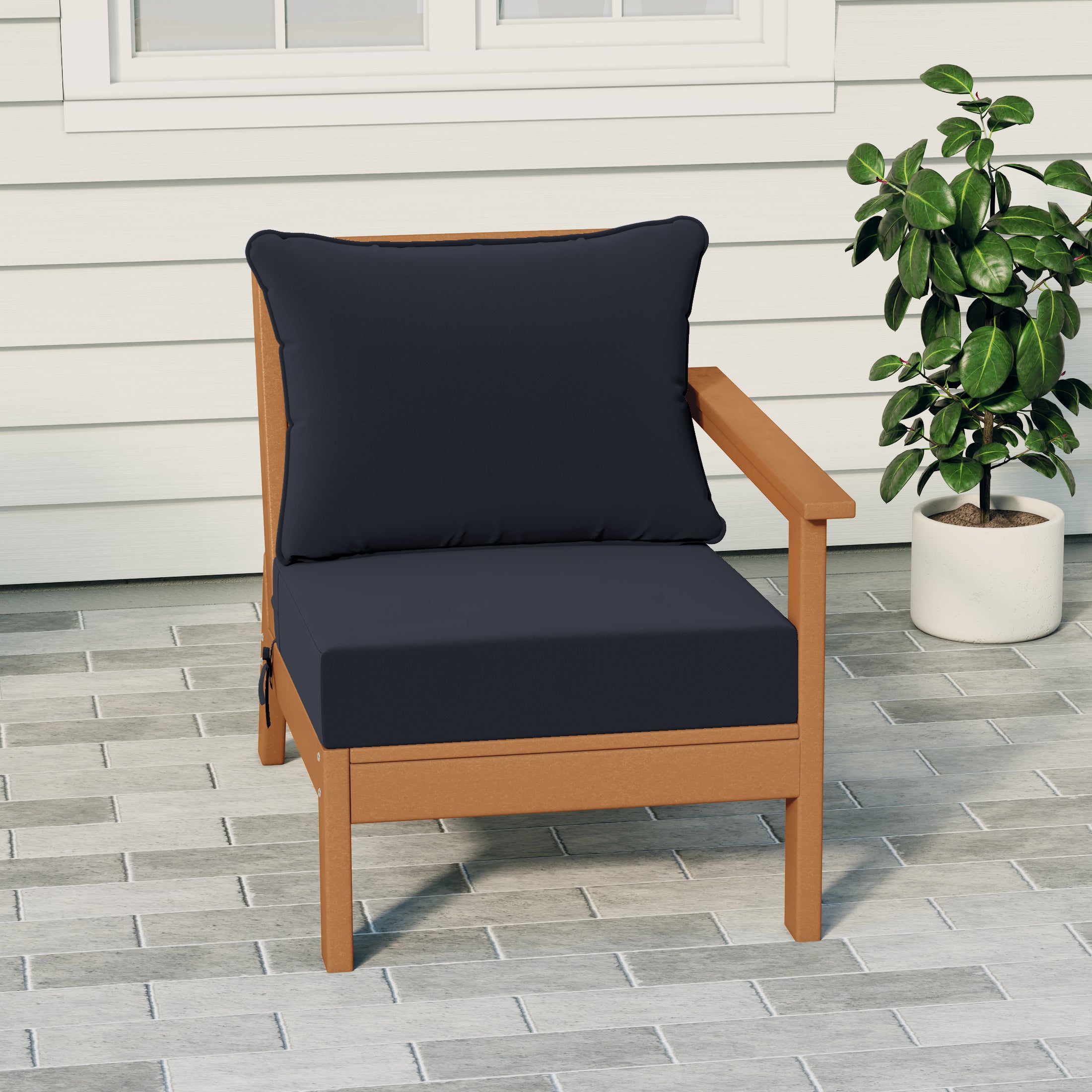 Portsmouth Outdoor Patio HDPE Right Arm Sectional Corner Club Chair with Patio Cushions