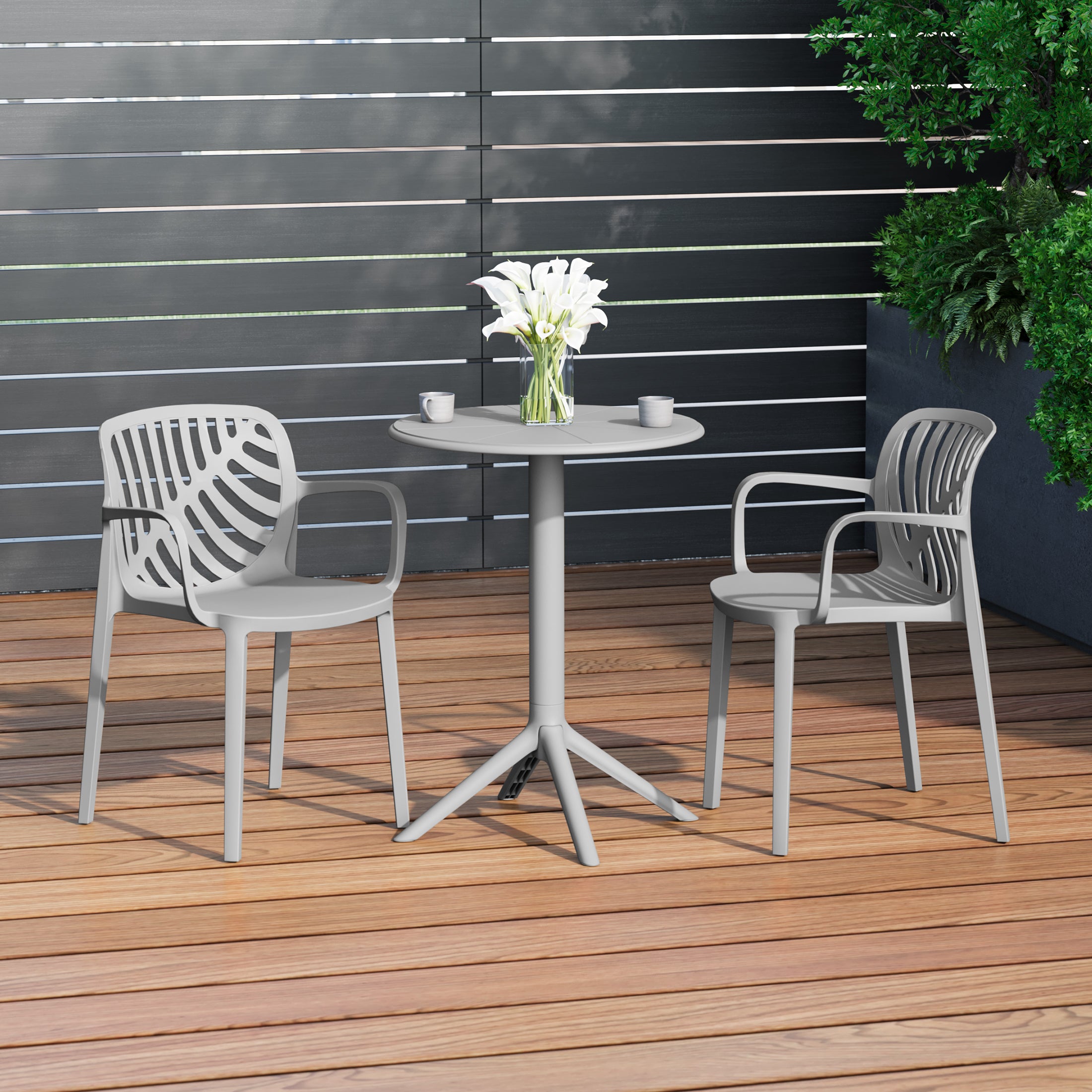 Sunshine 3-Piece Outdoor Resin Patio Bistro Table Set with Stackable Patio Dining Side Chairs For 2