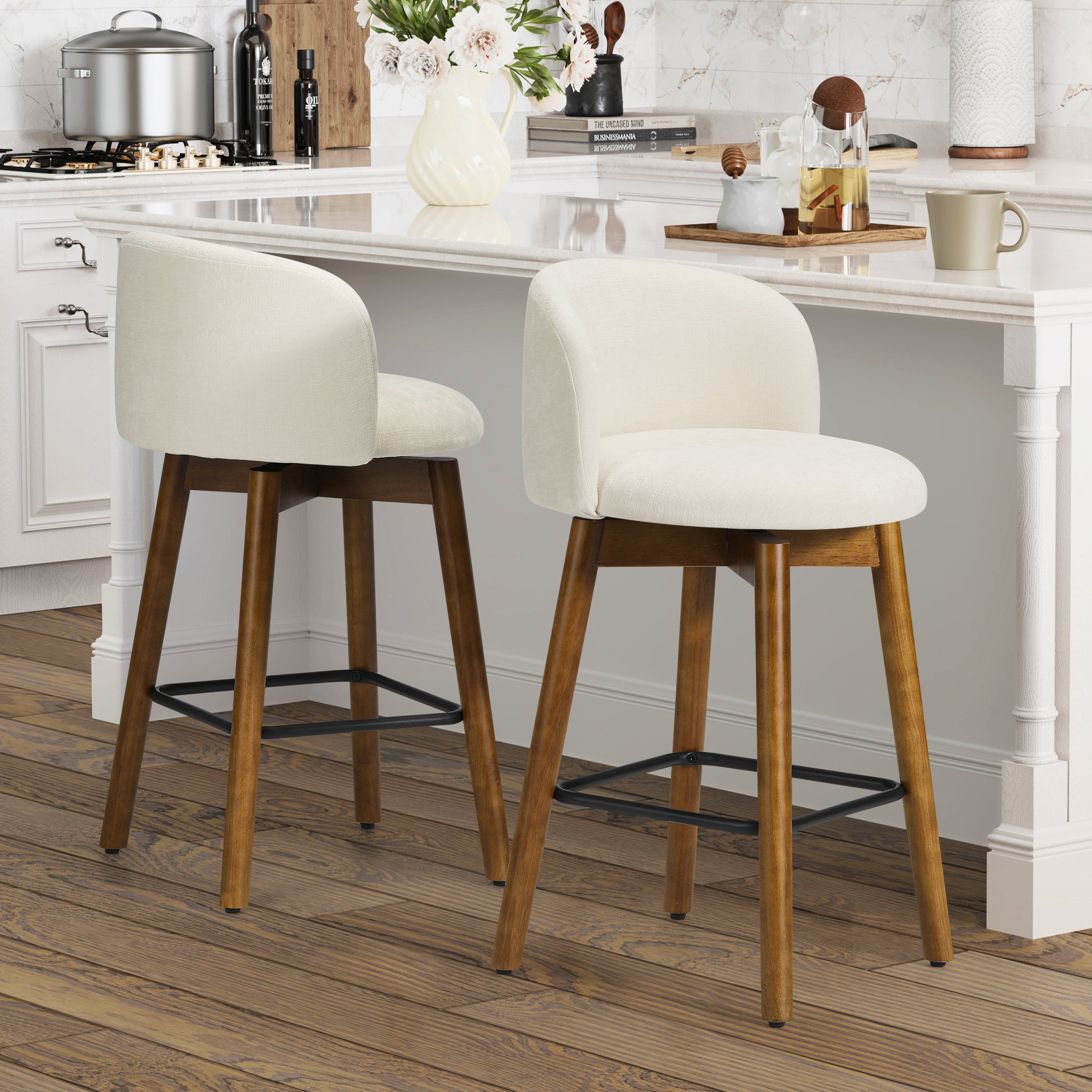 Danburry Modern Chenille Upholstered 26" Counter Height Swivel Bar Stools (Set of 2)