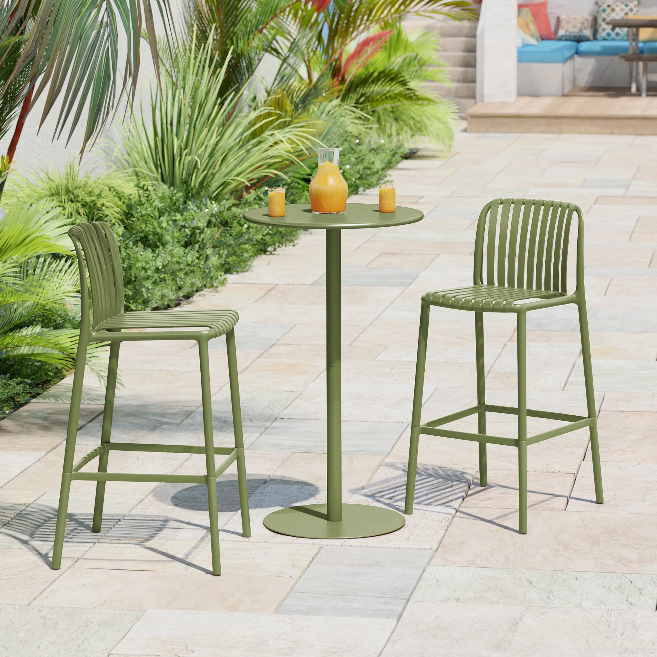 Sunshine 3-Piece Patio Adjustable Bar Table with Stackable Patio Bar Stools