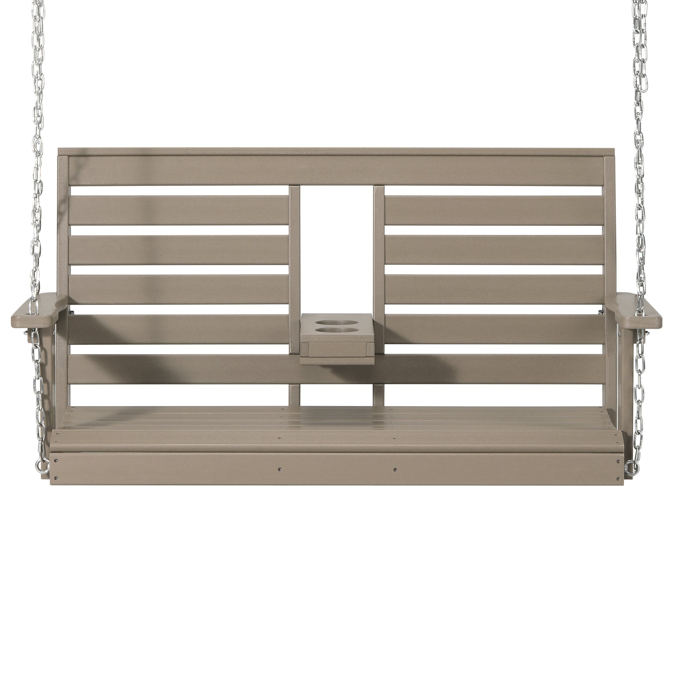 Charleston Outdoor HDPE 54" Front Hanging Porch Swing Bench With Cupholders