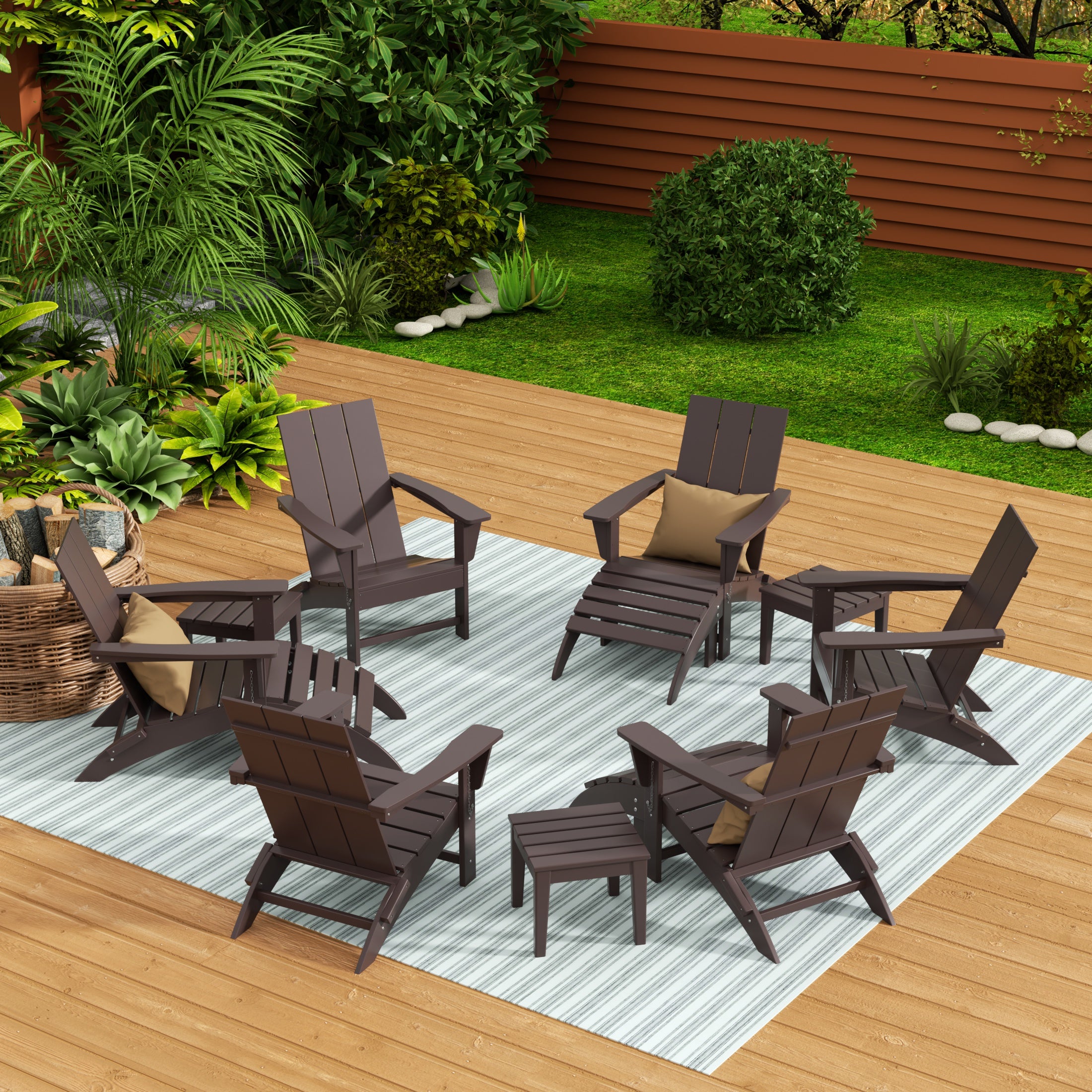 Palms 12-Piece Modern Poly Folding Adirondack Chair with Ottoman and Side Table