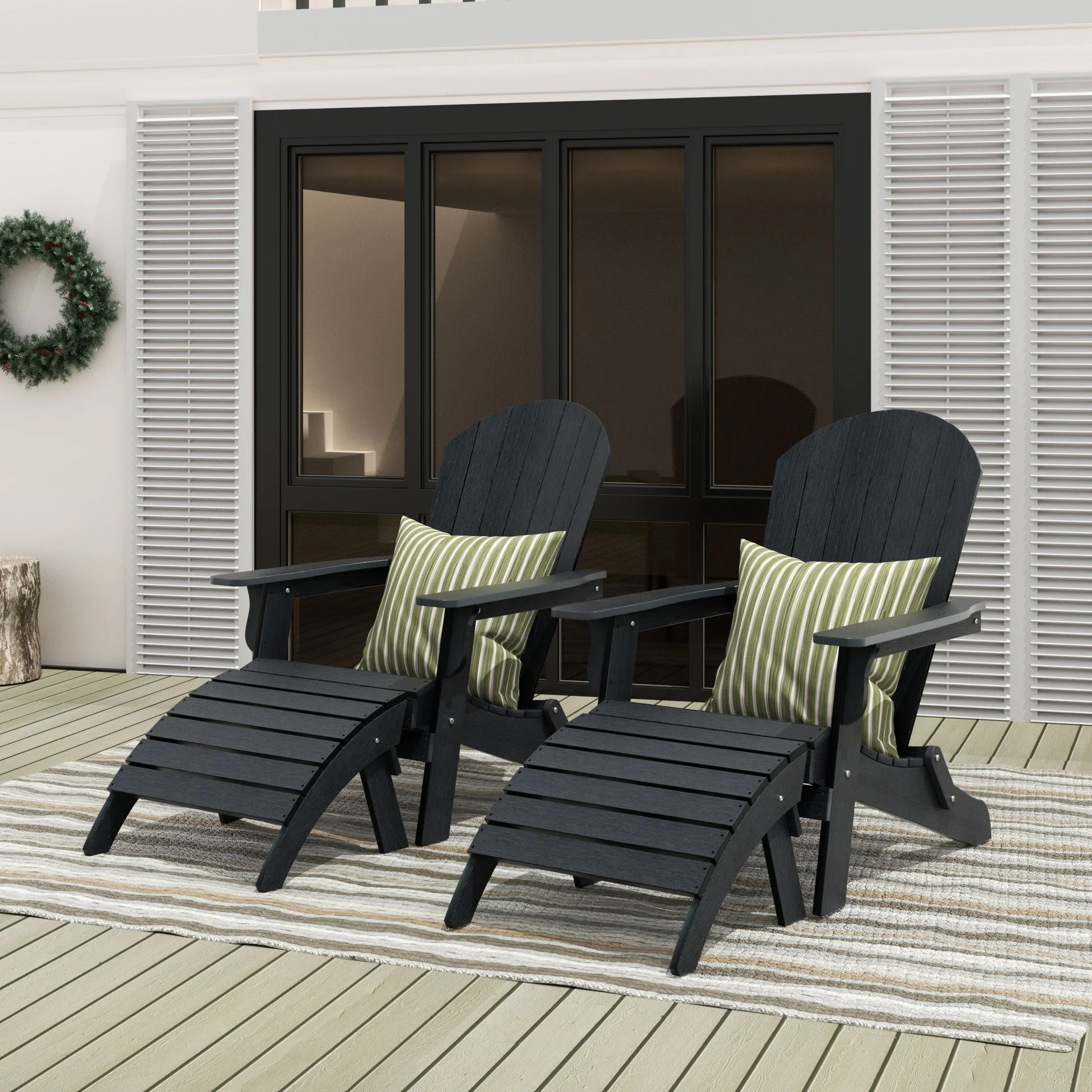 Florence 4-Piece HIPS Outdoor Folding Adirondack Seashell Chair With Folding Ottoman (Set of 2)