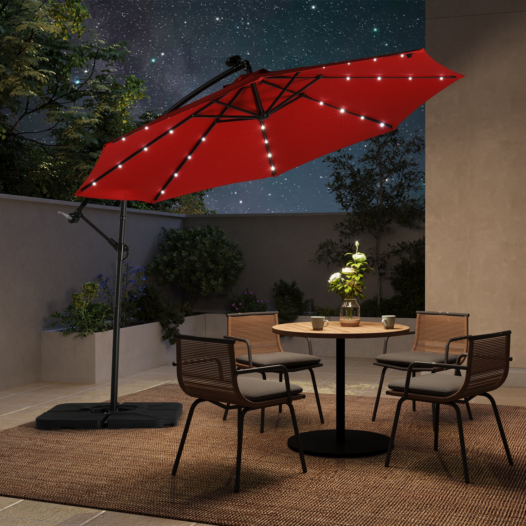 Westlake 10 ft. Outdoor / Paito Cantilever Hanging Umbrella with Solar Power LED lights