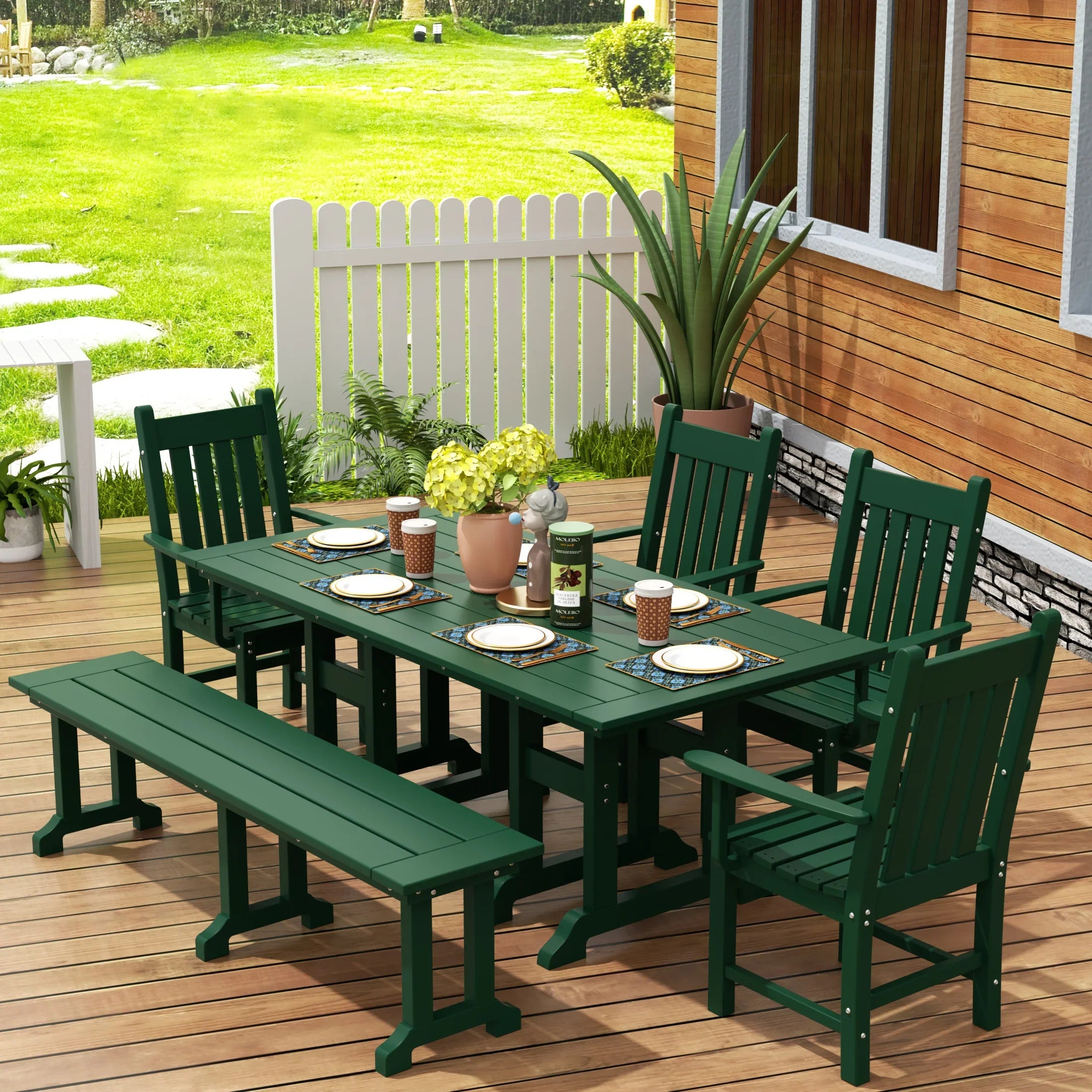 Paradise 6 Piece Outdoor Patio Dining Set Outdoor Table and Bench Armchair Set