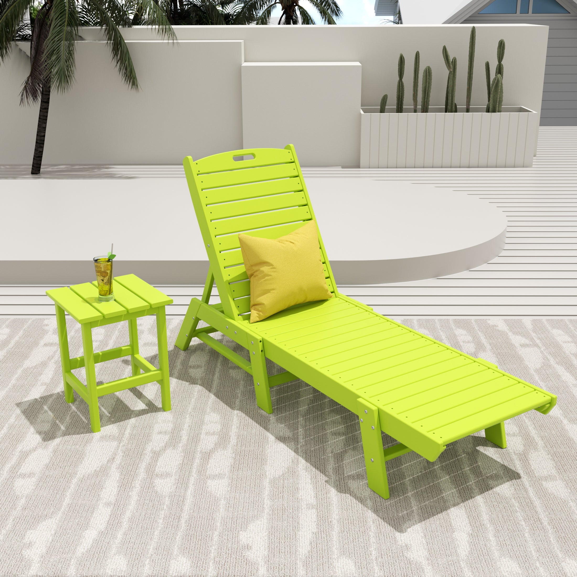 Paradise 2-Piece Poly Outdoor Patio Chaise Lounge Chair with Side Table Set