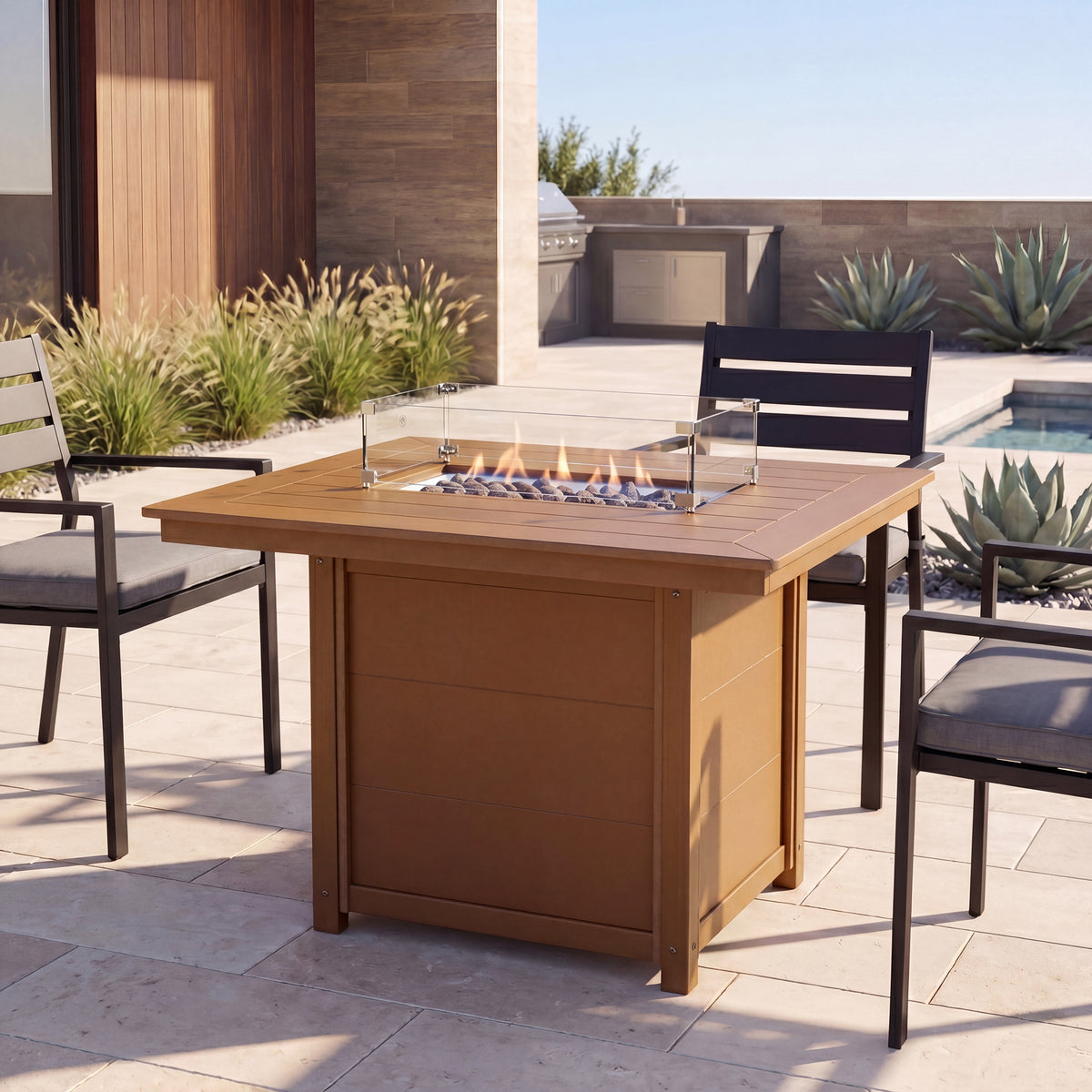 Sol 46" Modern Outdoor Patio Gas Propane Rectangular Fire Pit Table