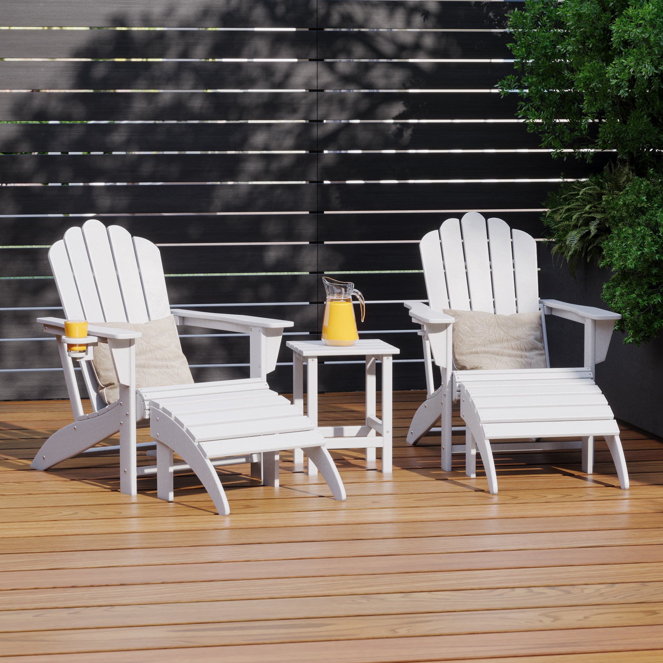 Lakeview 5-Piece Adirondack Chair with Folding Ottoman and Table Set