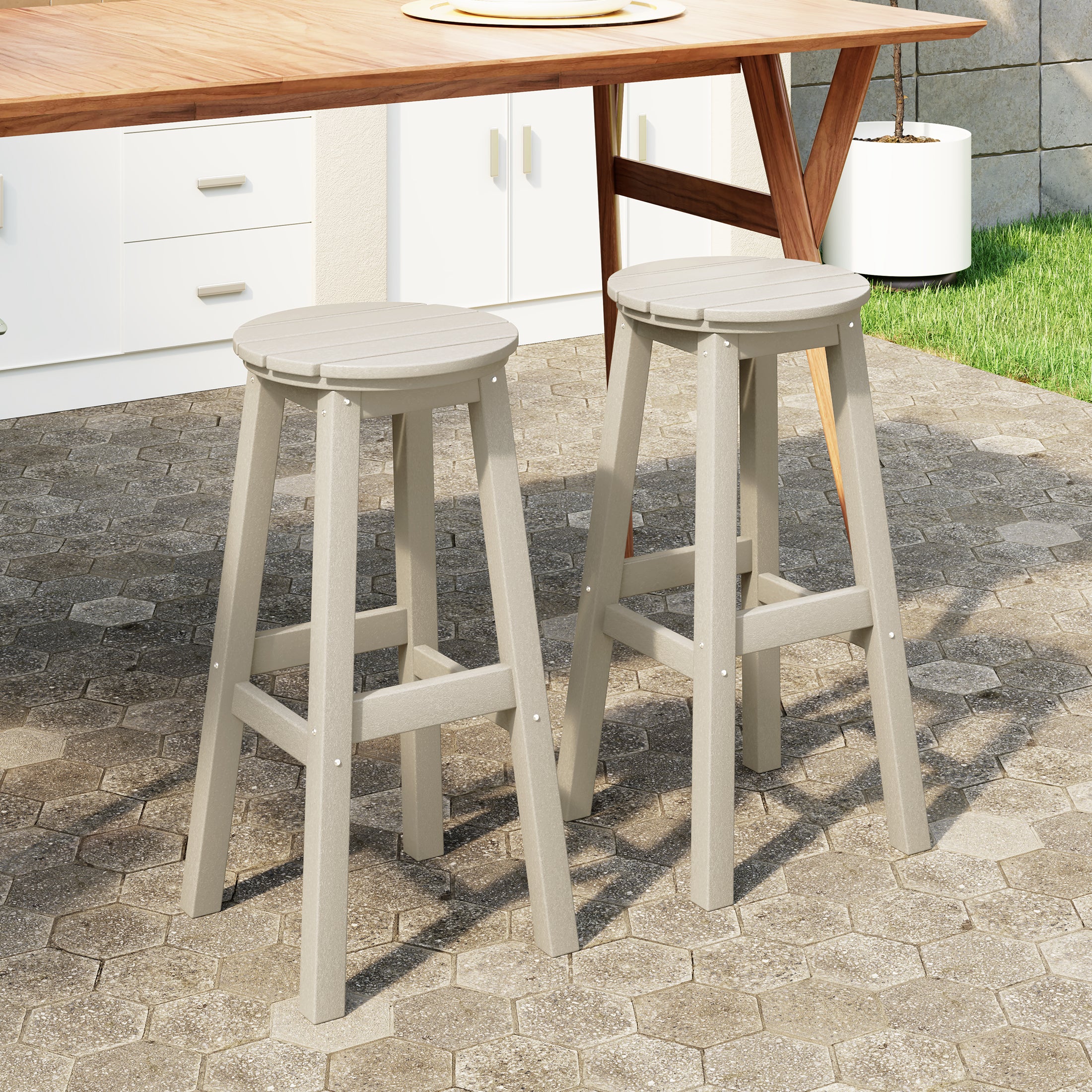 Paradise 29" HDPE Outdoor Patio Round Bar Stool Set of 2