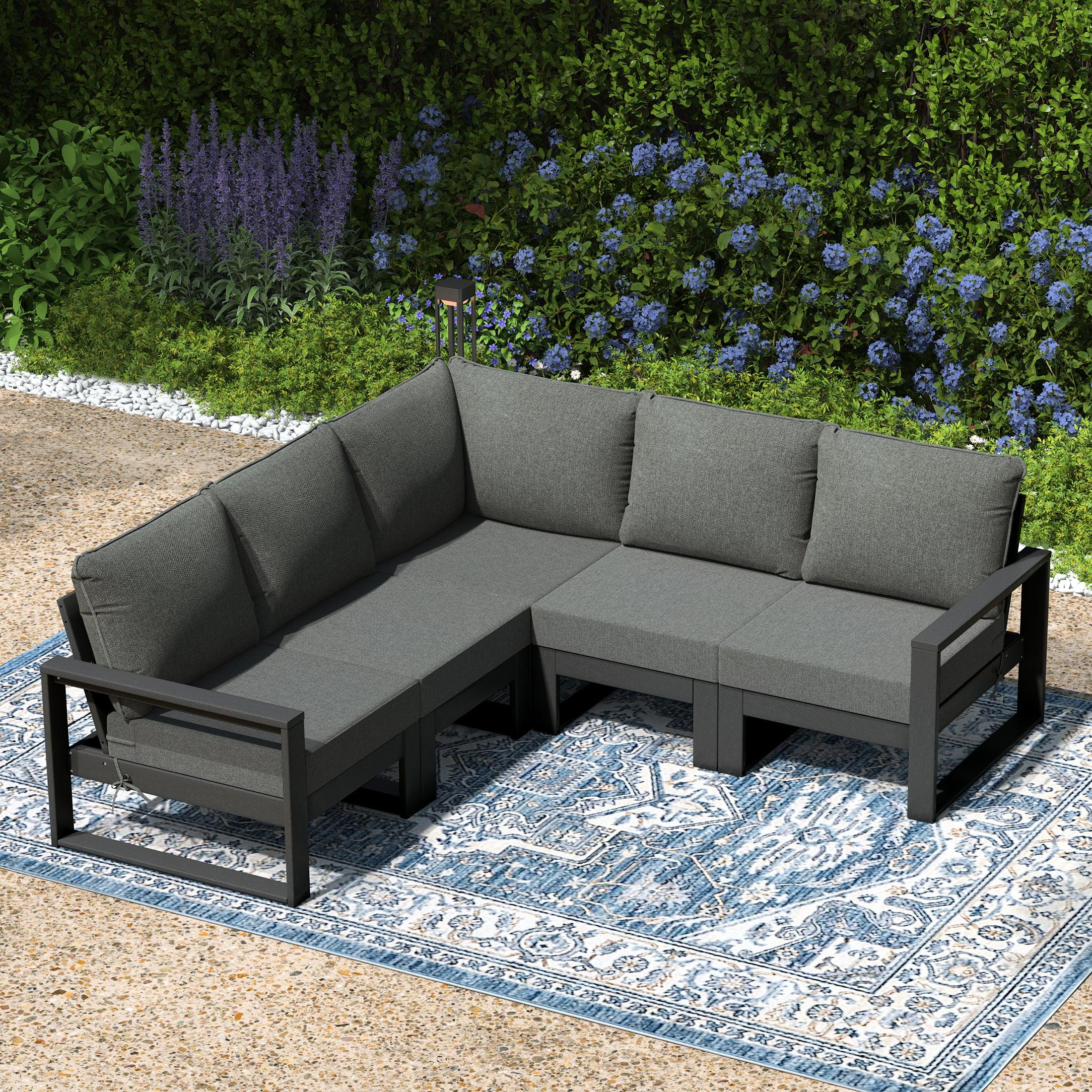 Rockaway 5-Piece Outdoor Patio Corner Sectional Sofa Conversation Set