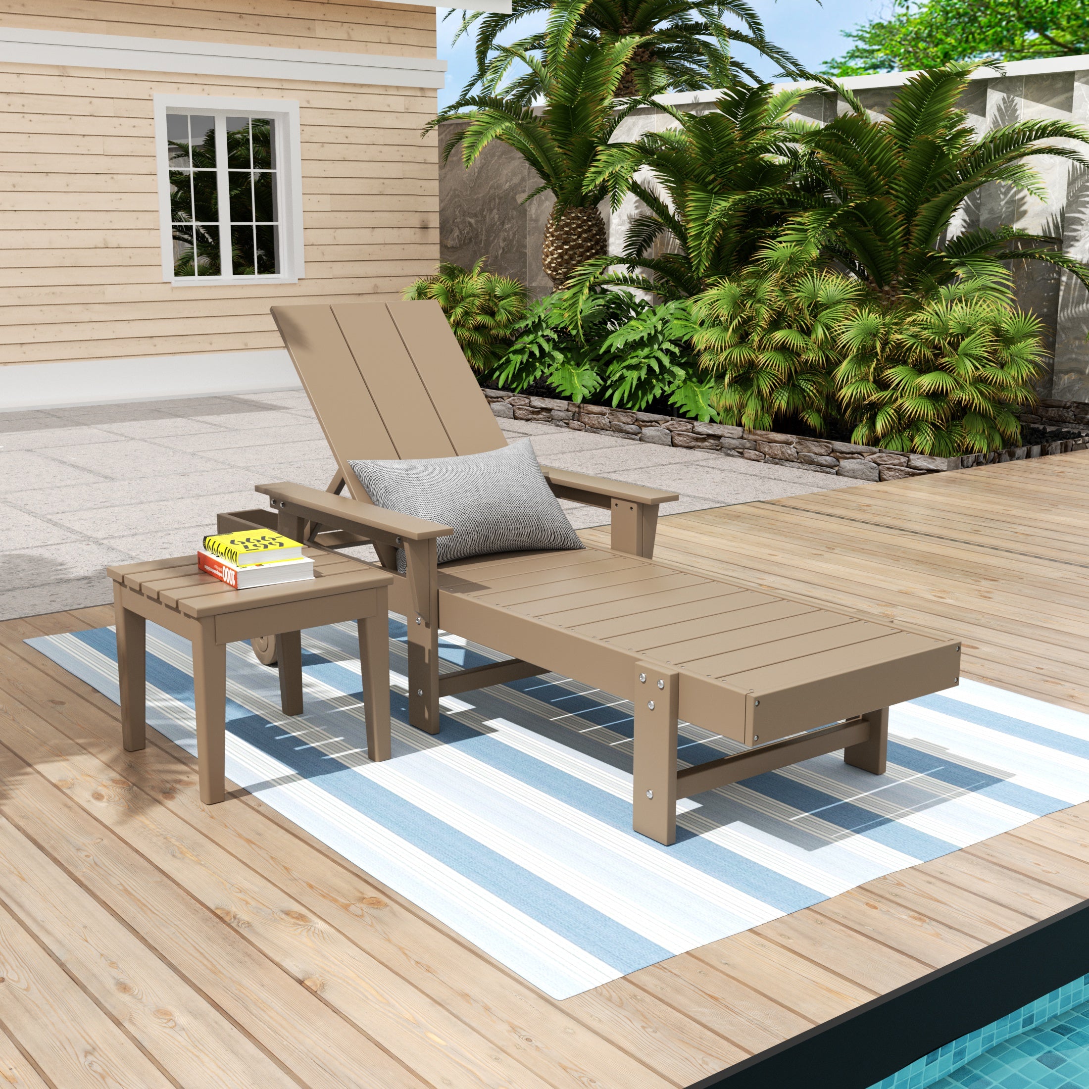 Palms Modern Reclining Chaise Lounge with Side Table 2-Piece Set