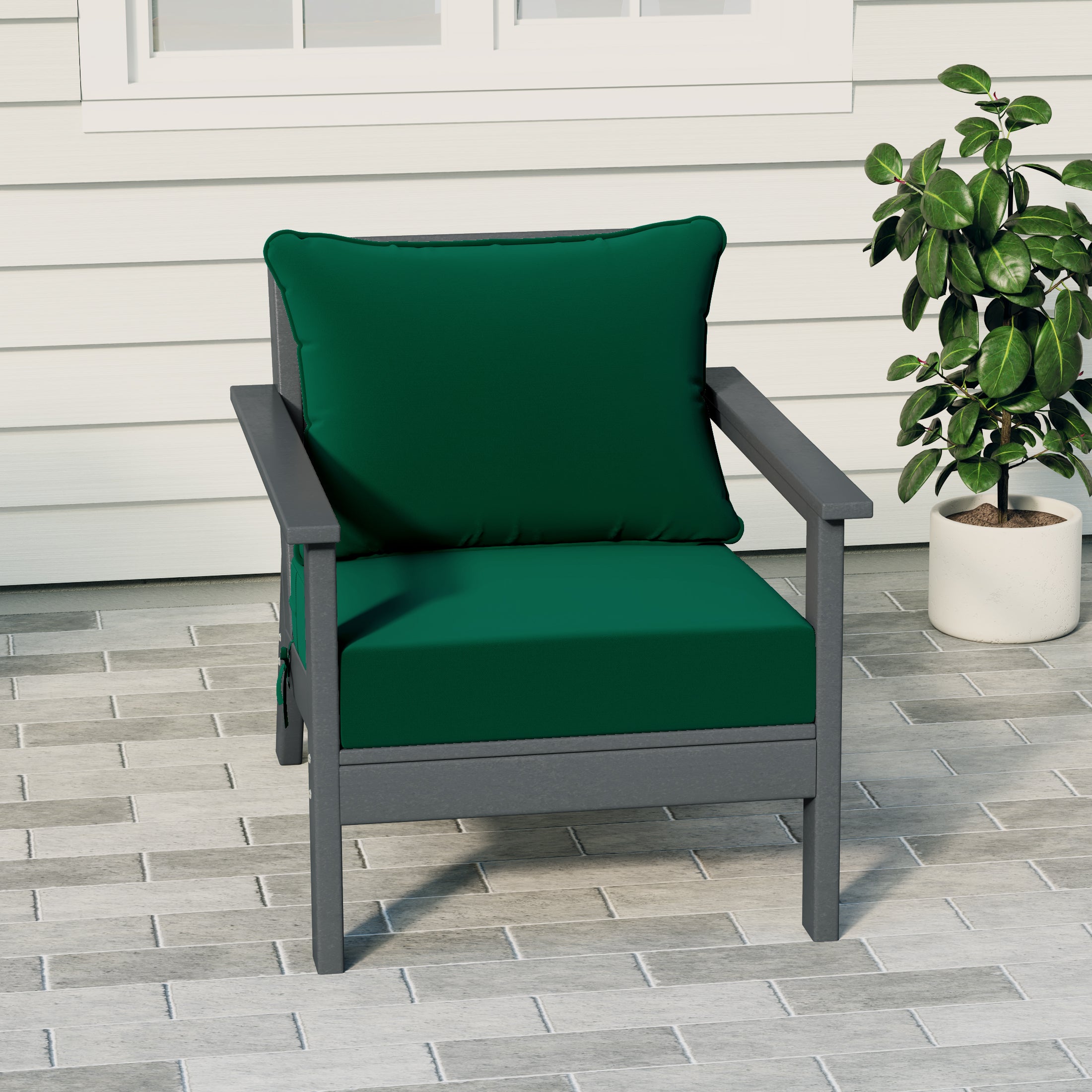 Portsmouth Outdoor Modern HDPE Patio Club Chair with Deep Seat Cushions