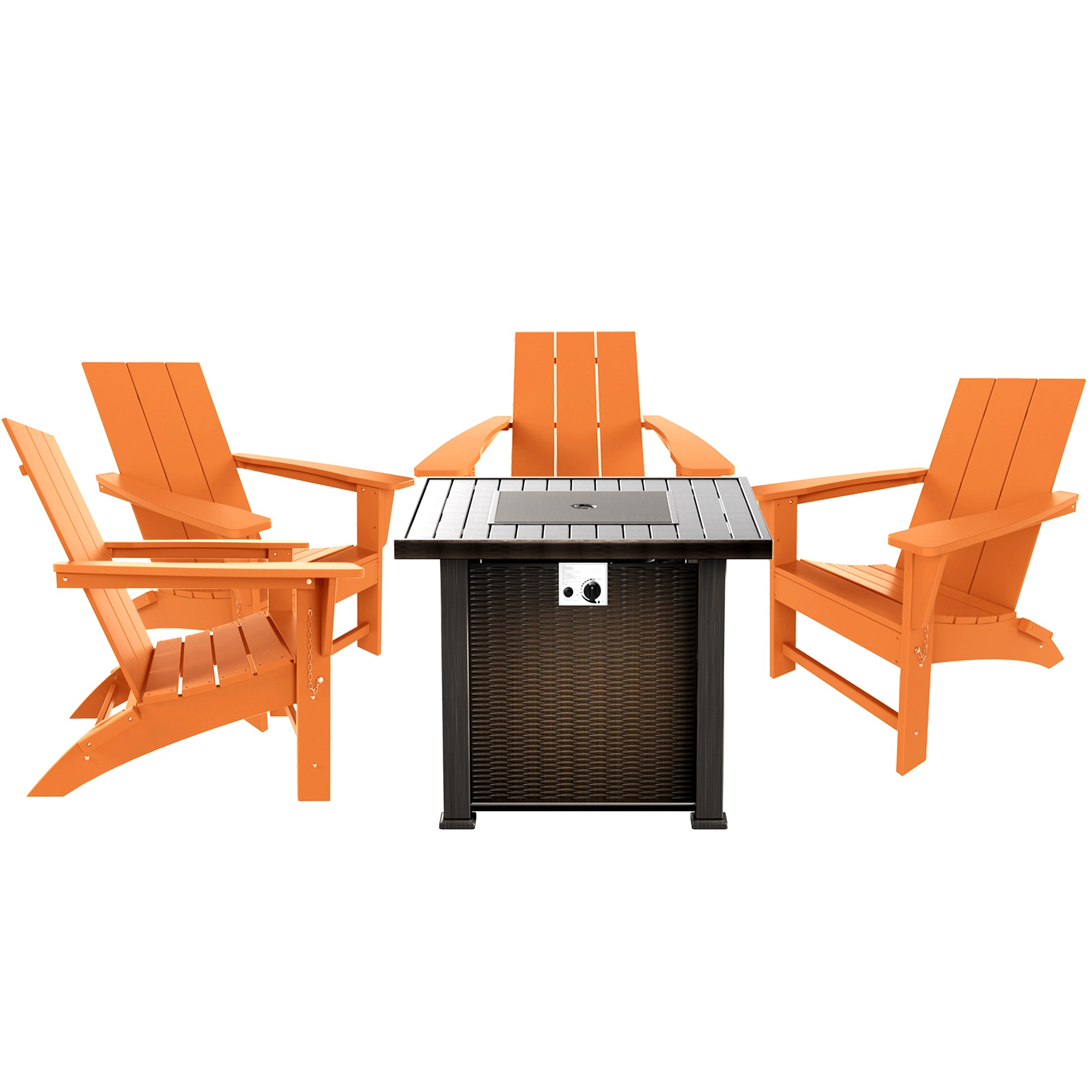 Palms Modern Folding Poly Adirondack Chair With Square Fire Pit Table
