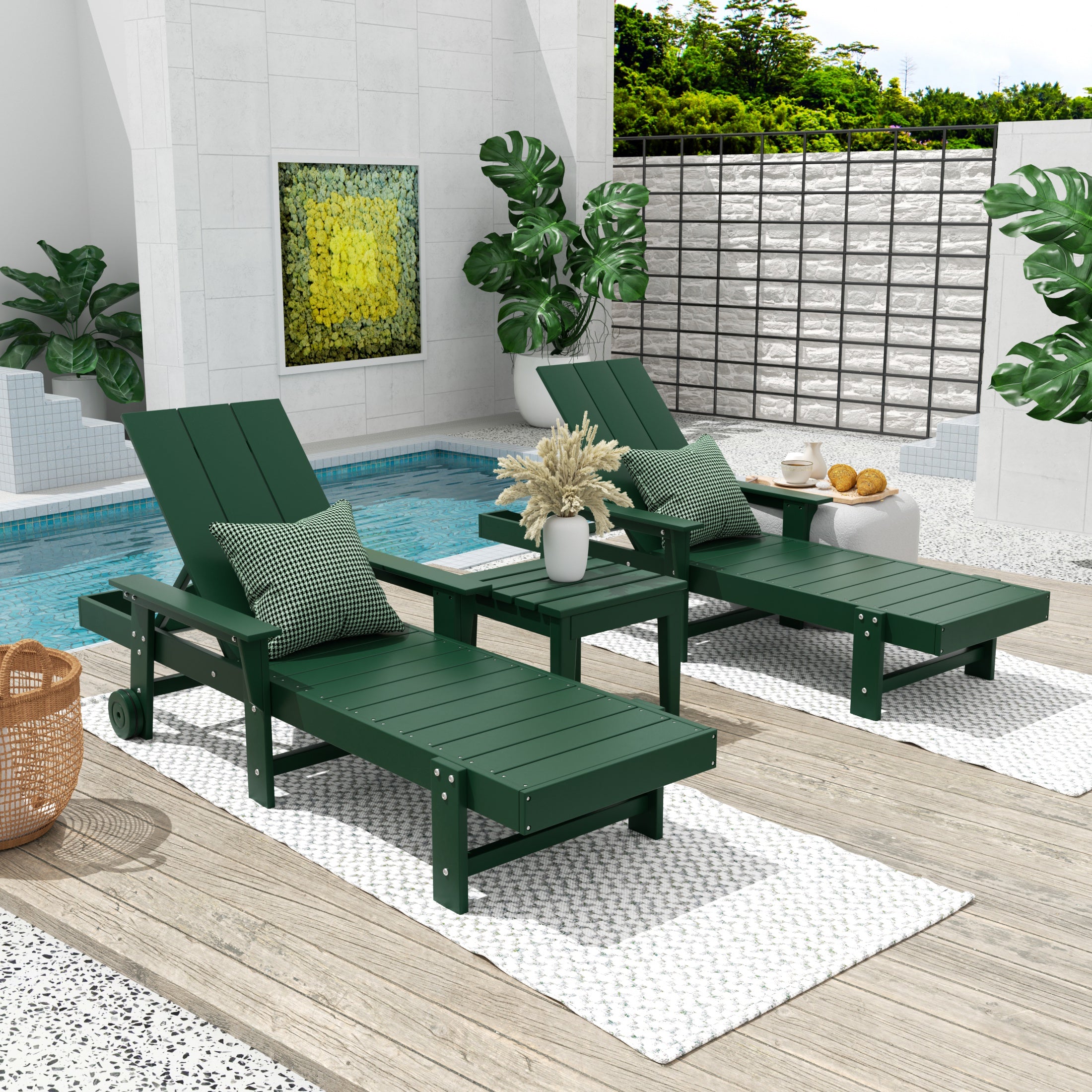 Palms Modern Poly Reclining Chaise Lounge Set with Side Table