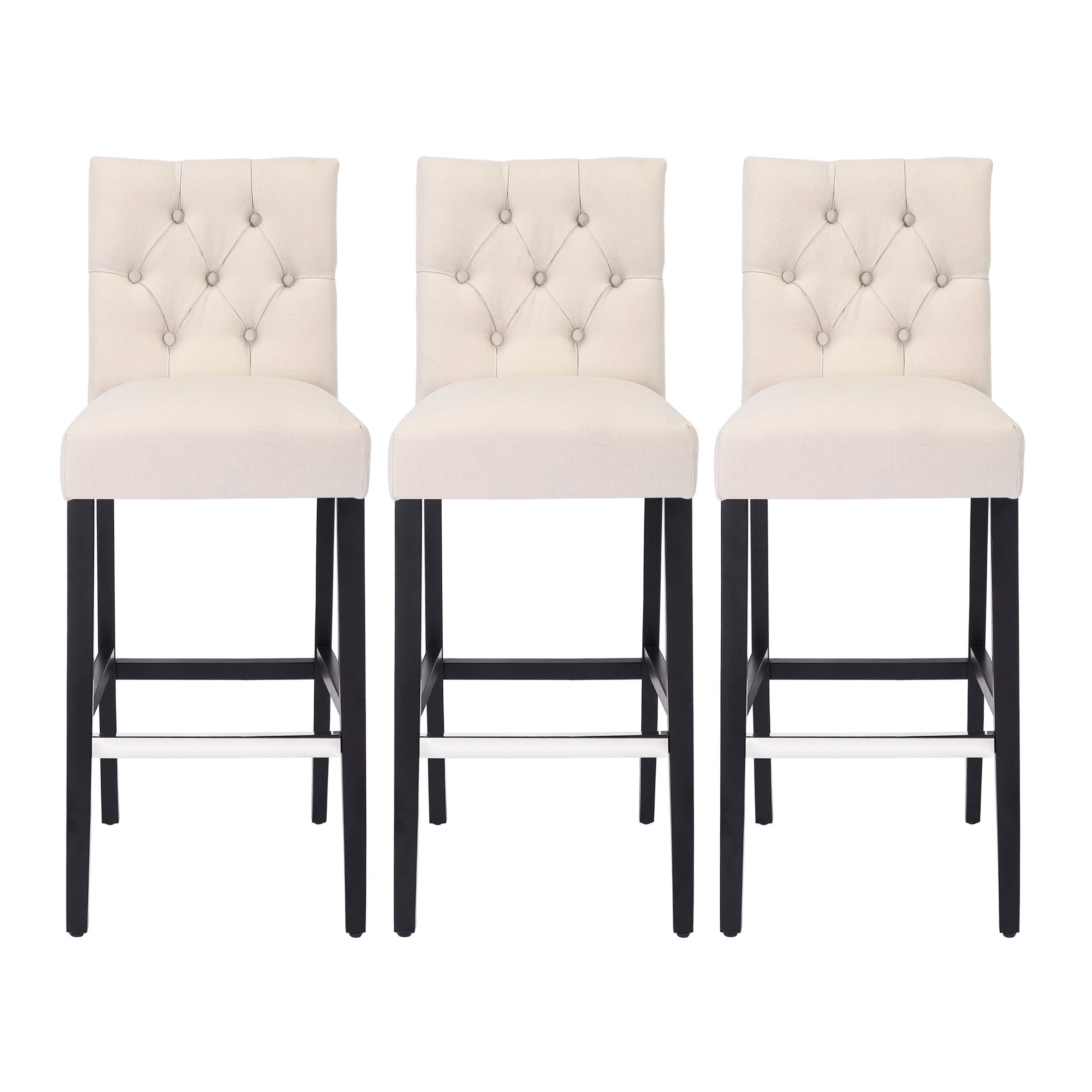 Bellmount 29" Upholstered Wood Bar Stool with Tufted Back (Set of 3)