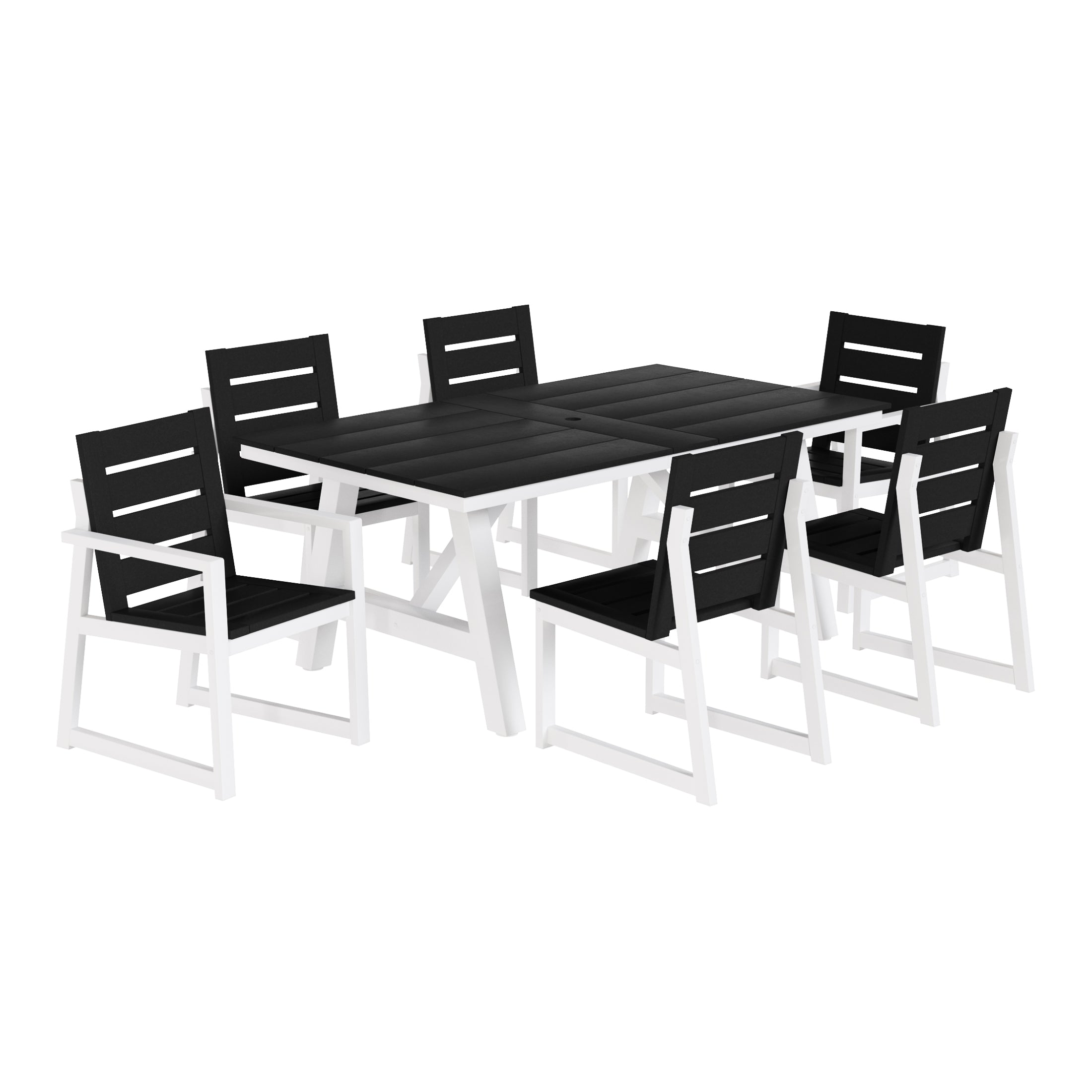 Stinson 7-Piece HDPE Outdoor Furniture Patio Dining Table With Umbrella Hole and Chairs Set For 6