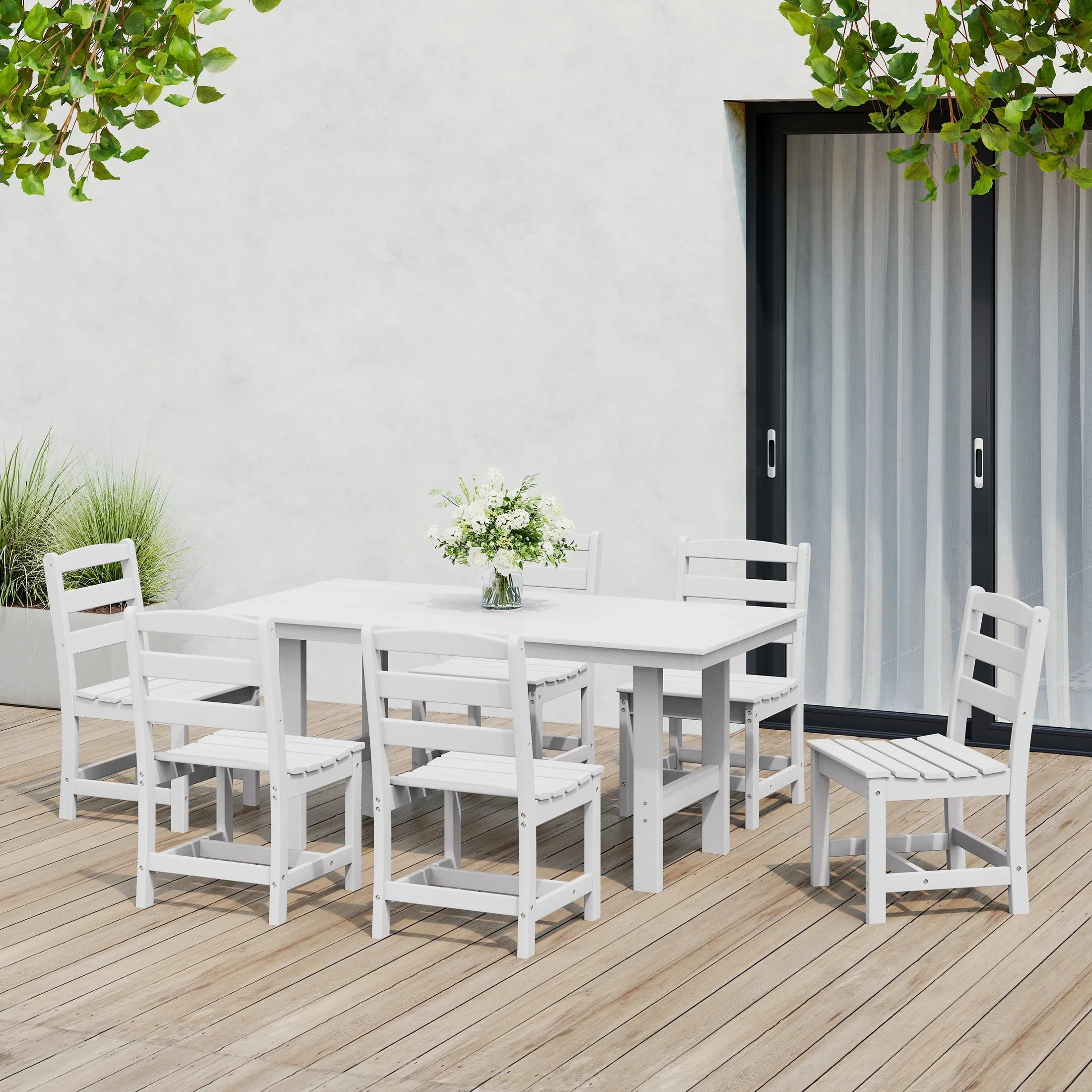 Palms 7-Piece HDPE Outdoor Rectangular Patio Dining Table Set with Side Chairs