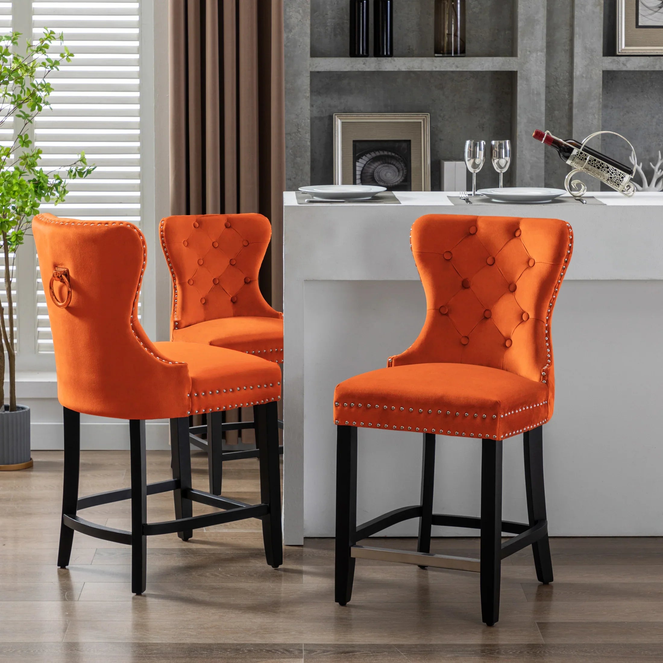Hank 24" Tufted Velvet Counter Stool (Set of 3)