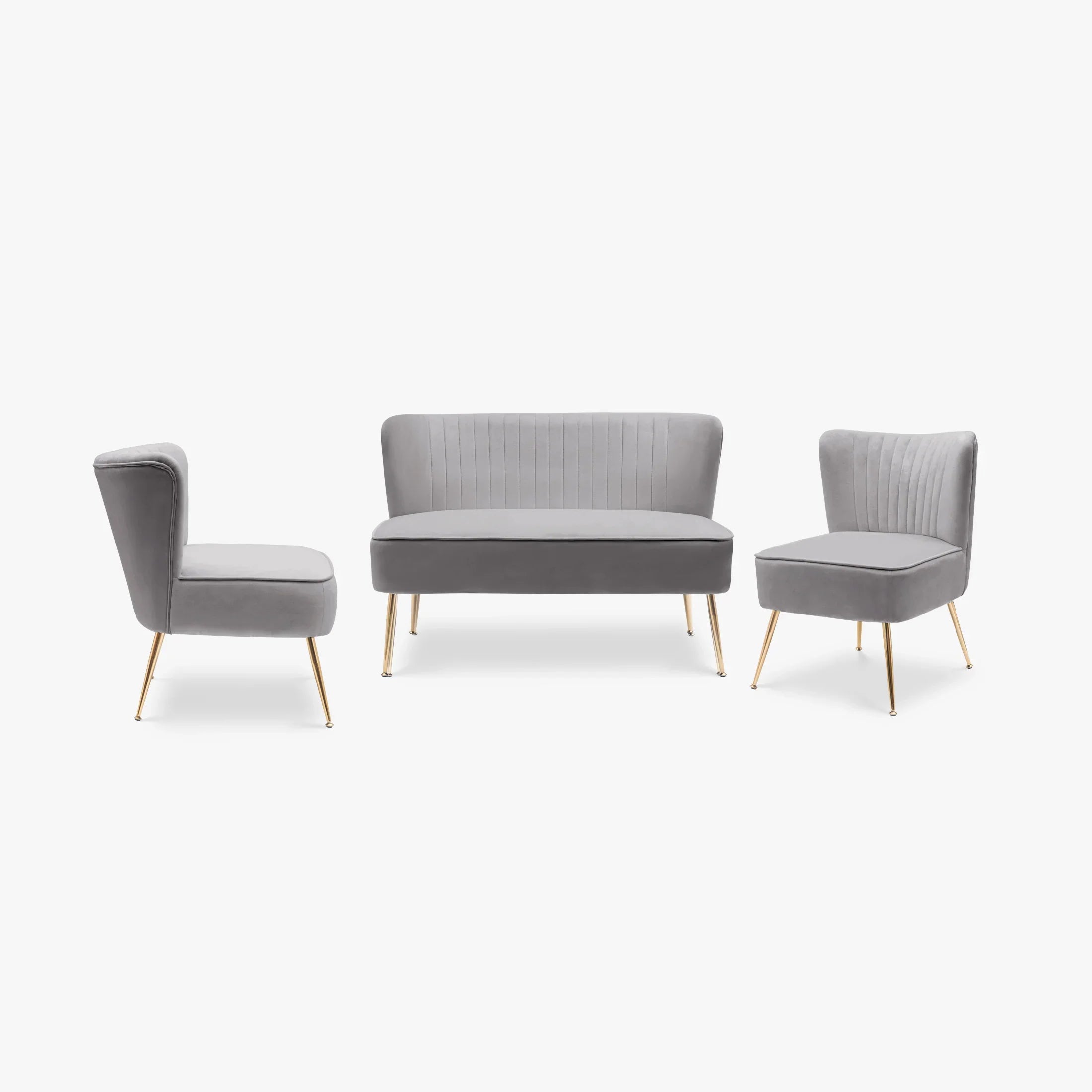 Alaia Mid Century Modern Tufted Velvet Loveseat Sofa and 22" Accent Chair 3-Piece Set