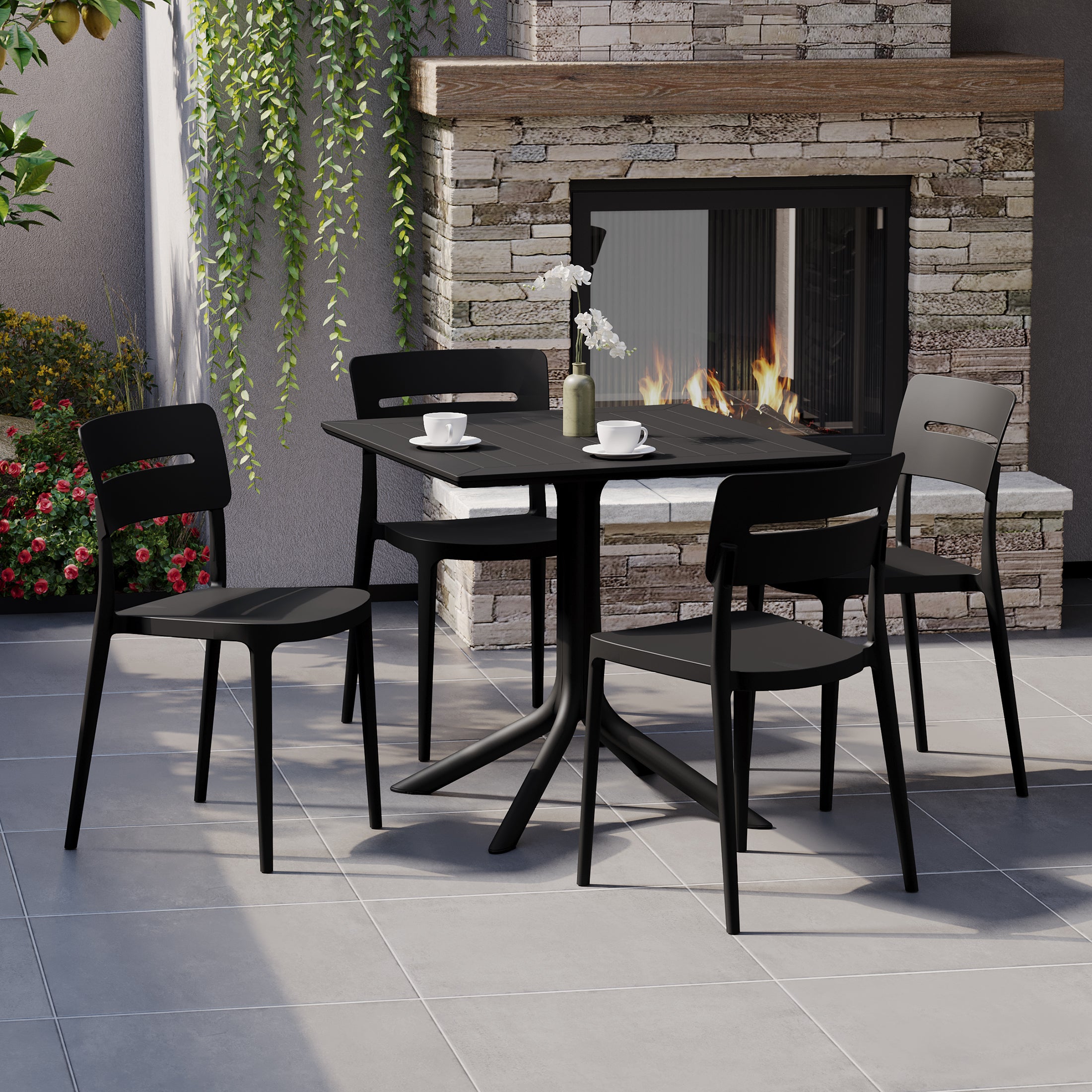 Sunshine Modern 5-Piece Resin Patio Dining Table Set with Stackable Patio Dining Chairs