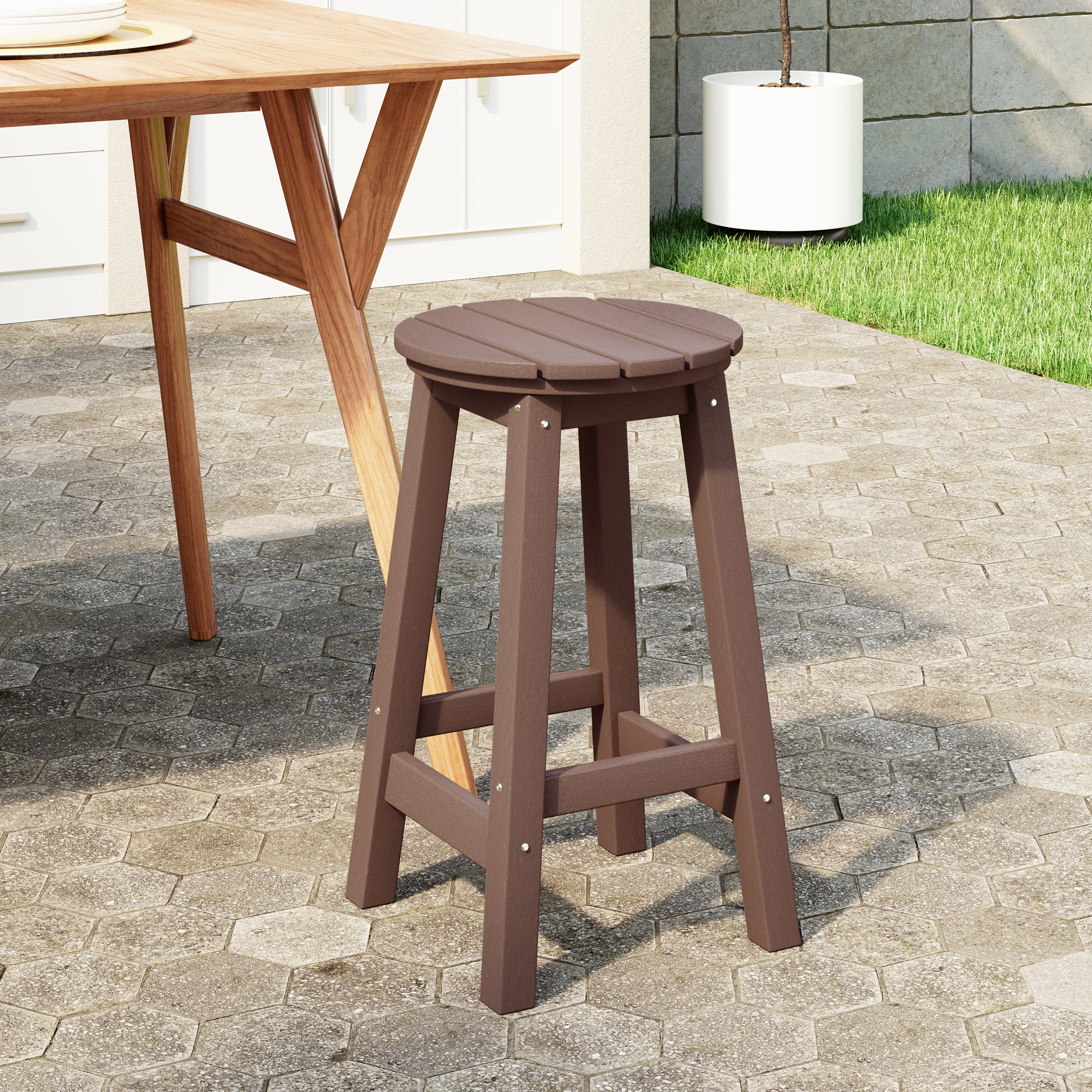 Paradise 24" HDPE Outdoor Patio Round Counter Height Bar Stool