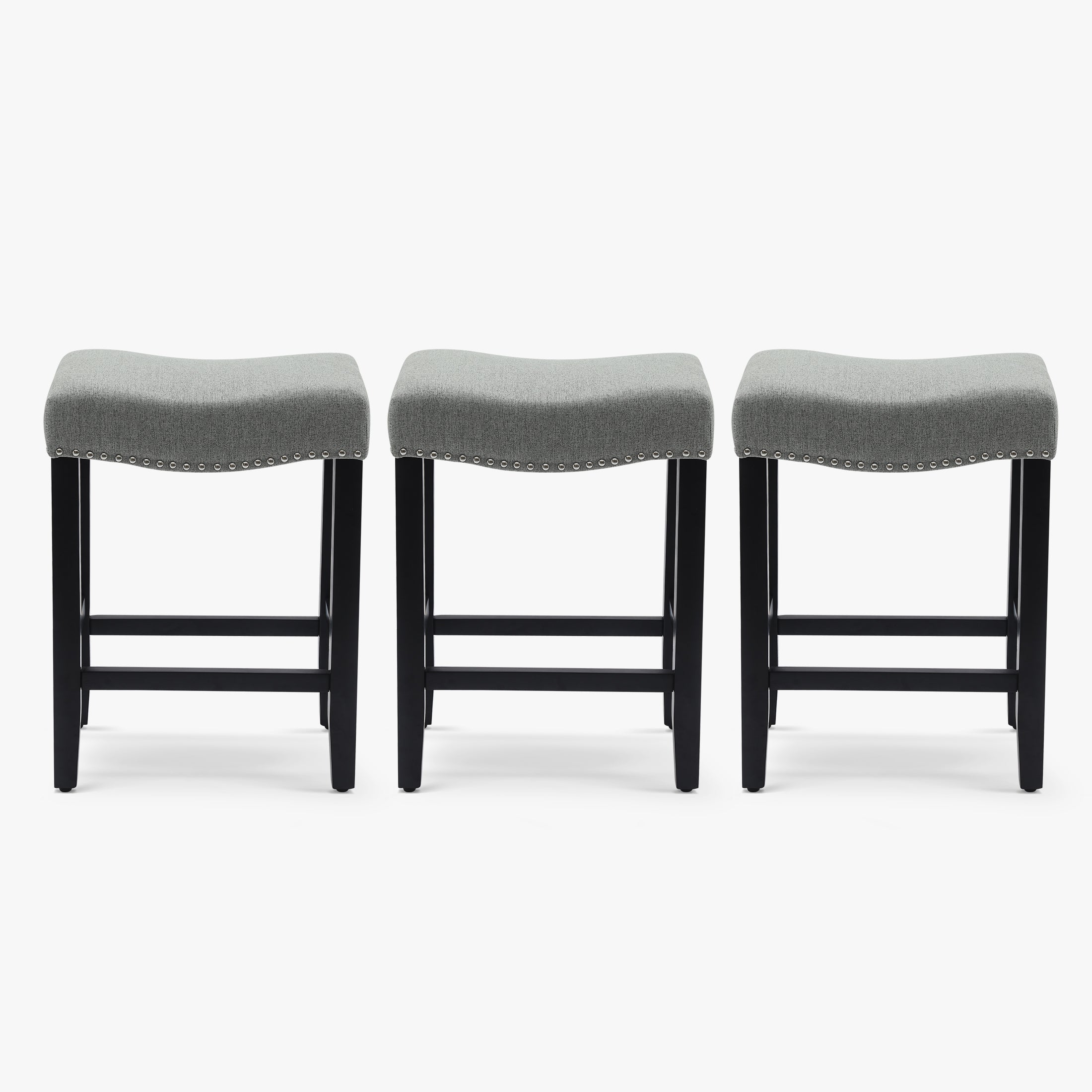 Bulmon 24" Upholstered Saddle Seat Black Counter Stool (Set of 3)
