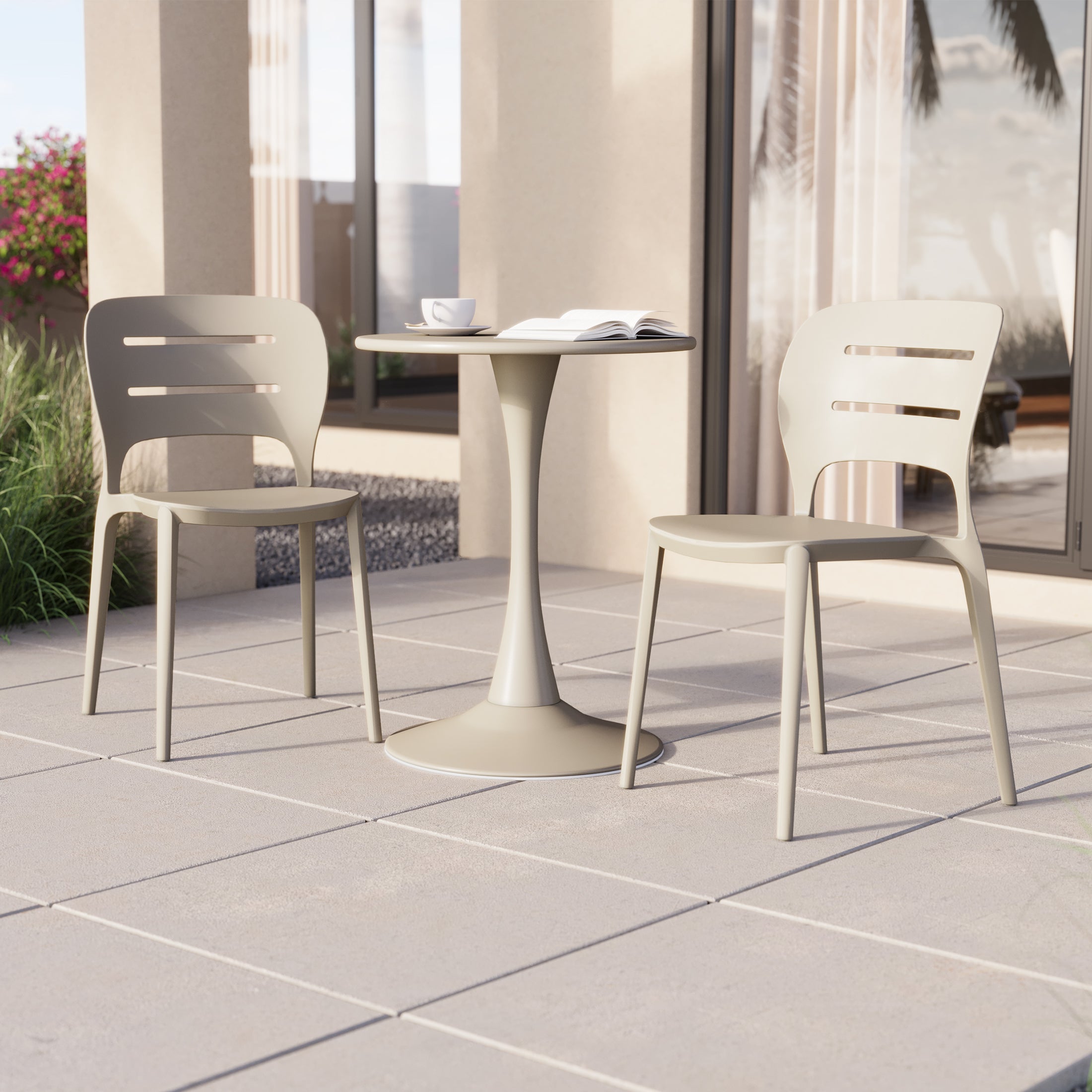 Sunshine Outdoor Modern Stackable Plastic Patio Dining Side Chairs (Set of 2)