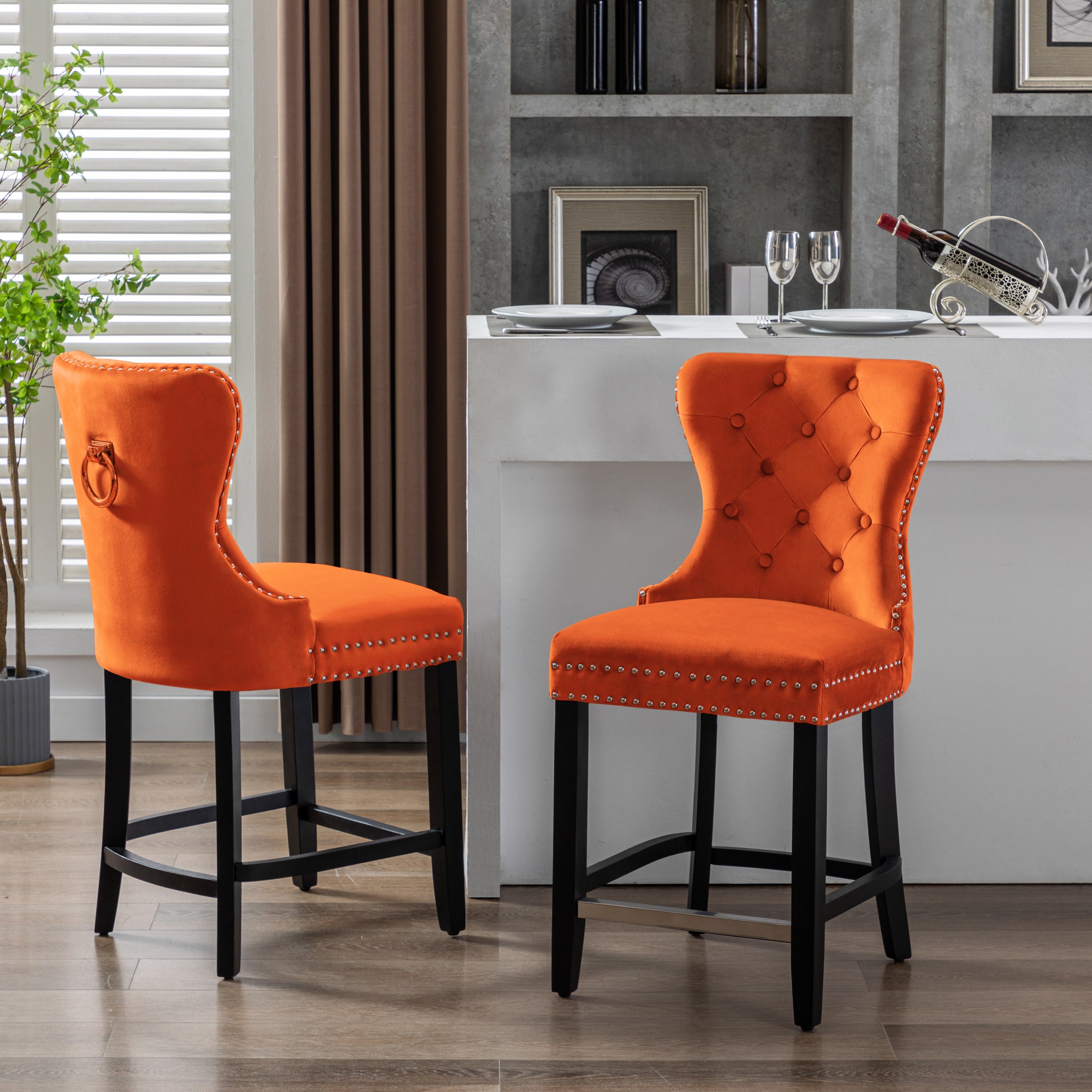 Hank 24" Tufted Velvet Counter Stool (Set of 2), Black