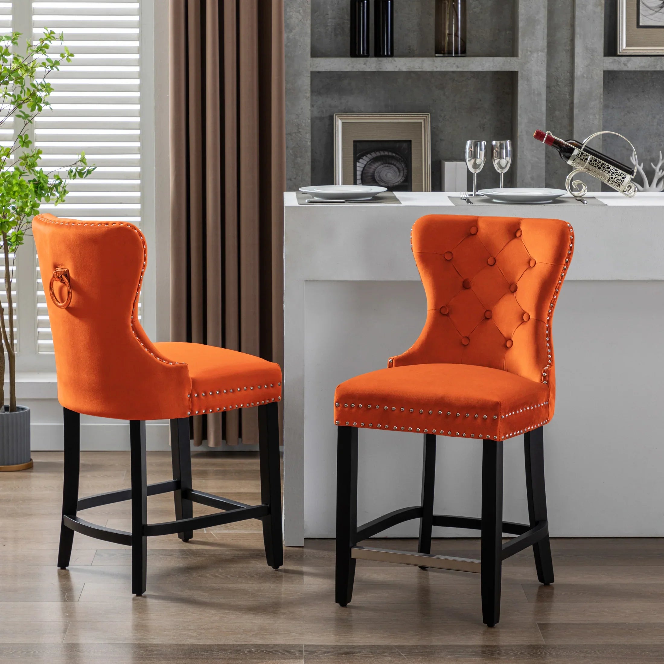 Hank 24" Tufted Velvet Counter Stool (Set of 2), Black