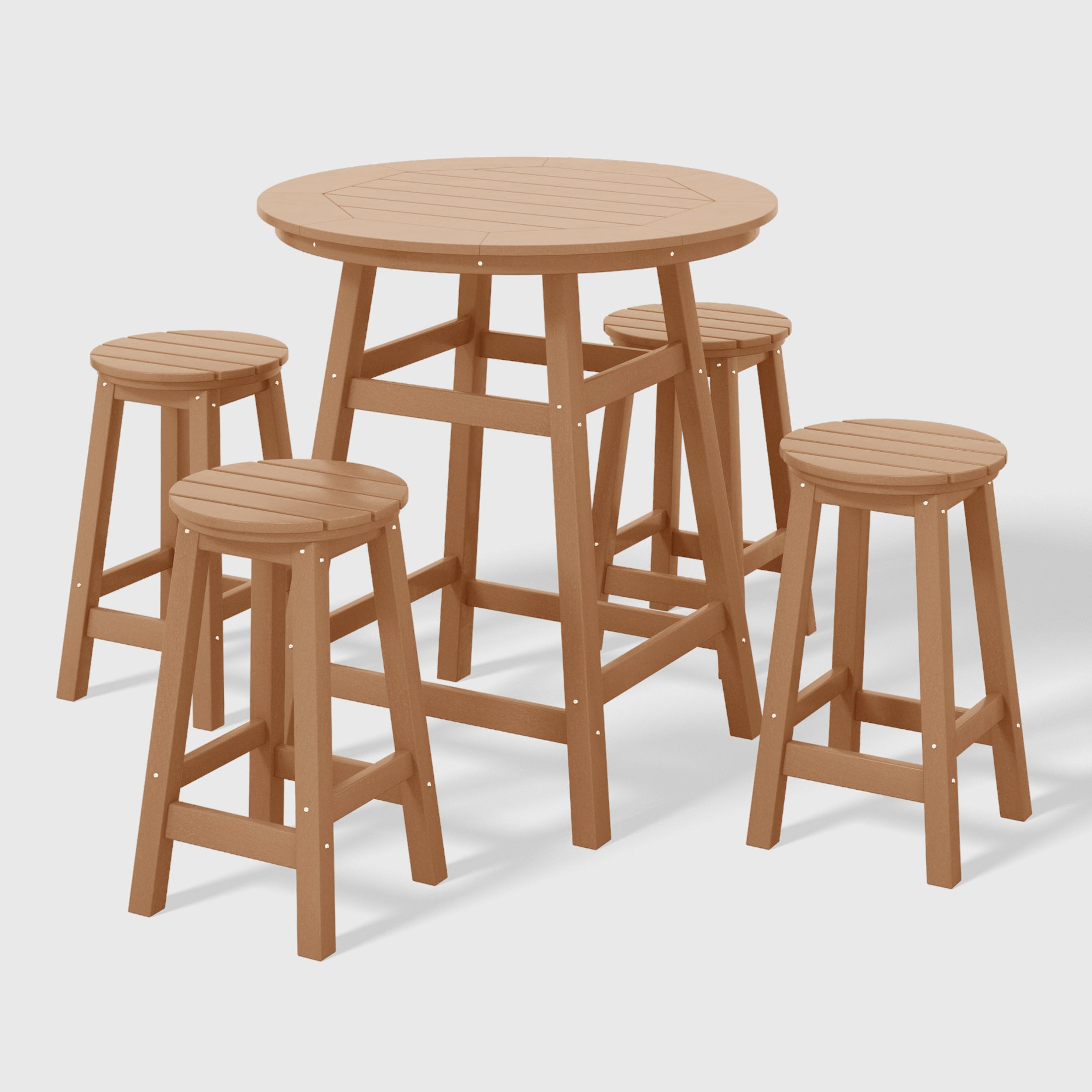 Paradise 5-Piece HDPE Outdoor Patio Dining Bar Bistro Table Set with Counter High Round Bar Stools