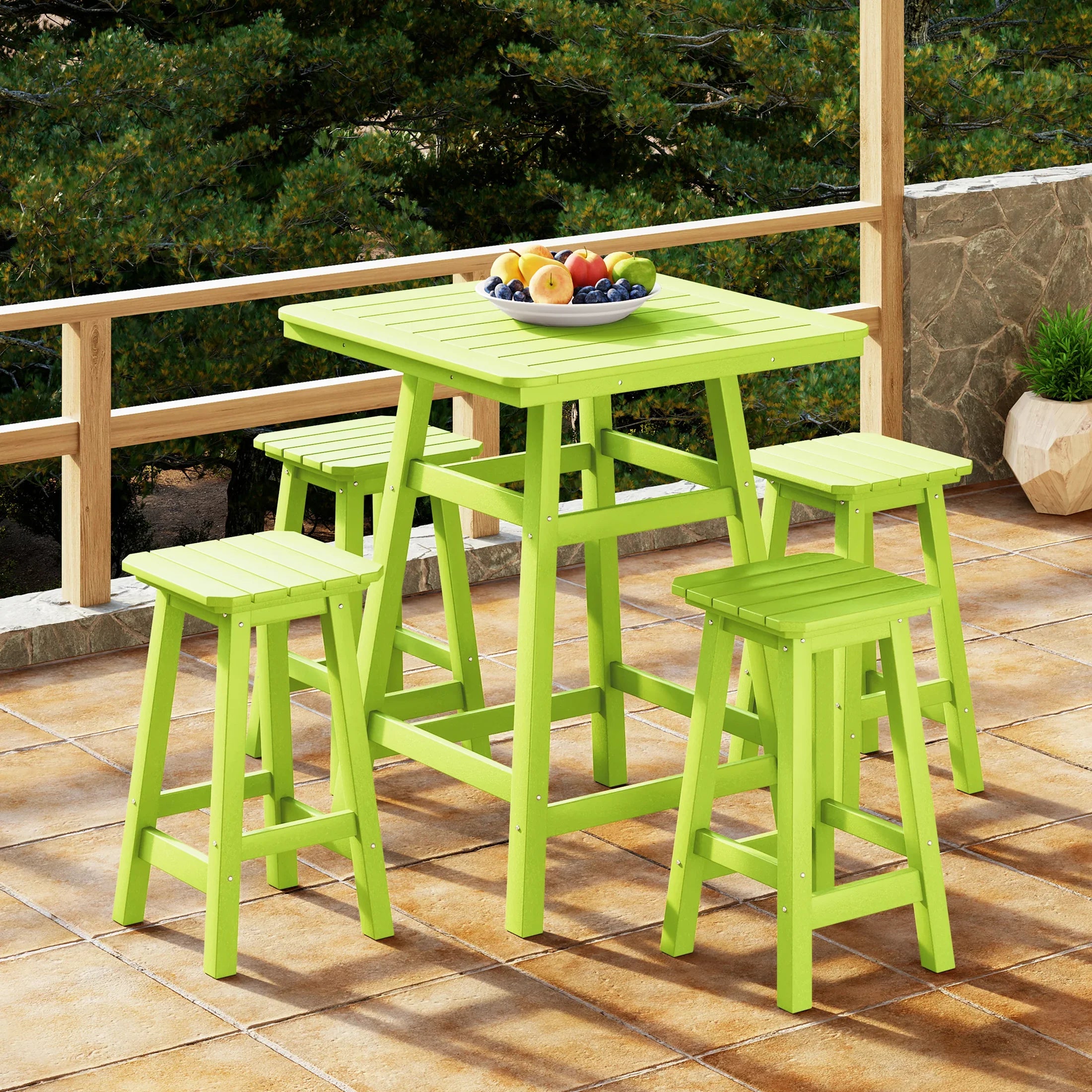 Paradise 5-Piece HDPE Outdoor Patio Dining Bar Bistro Table Set with Counter High Bar Stool