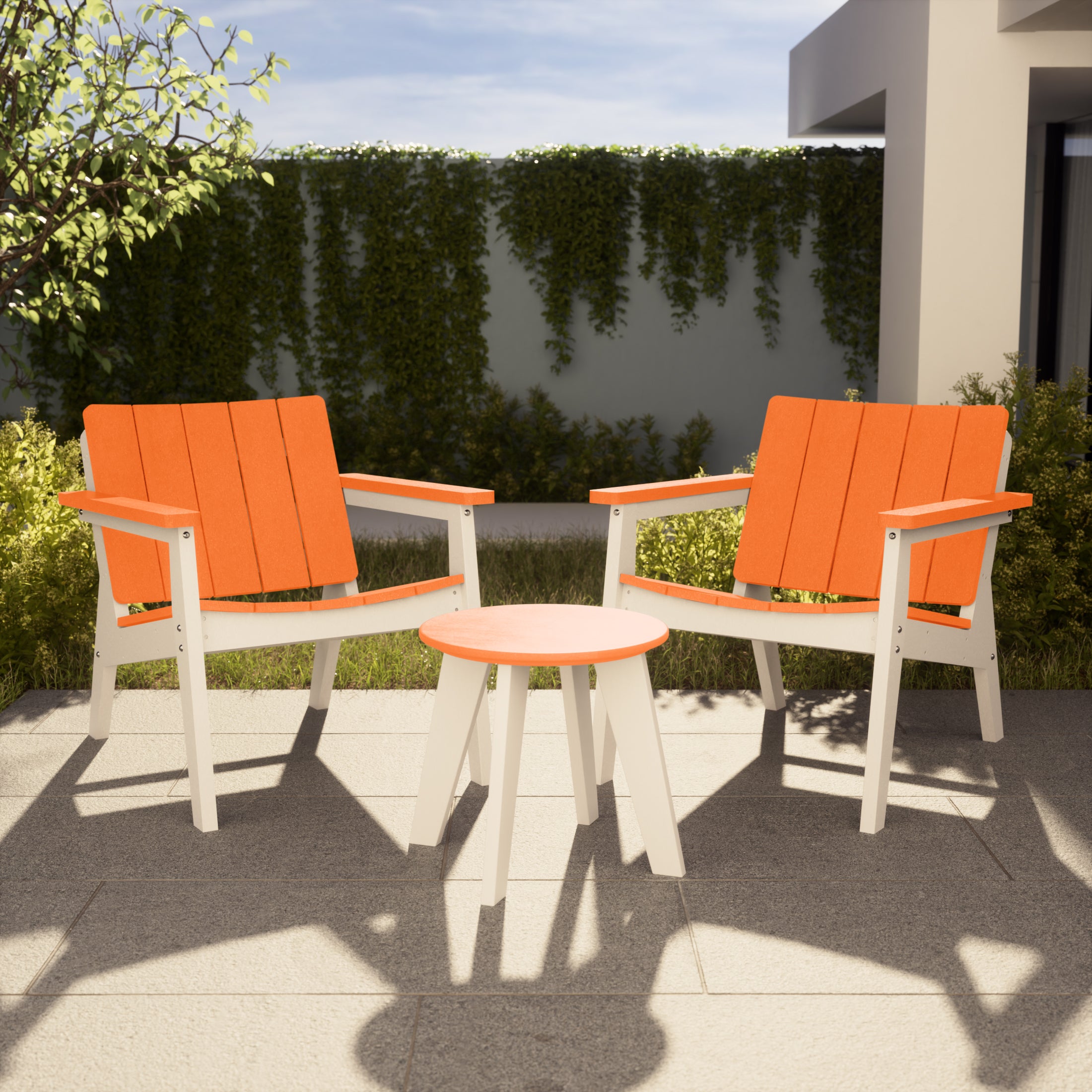 Seaside 3-Piece Outdoor HDPE Conversation Set with Deep Seating Chairs and Round Side Table