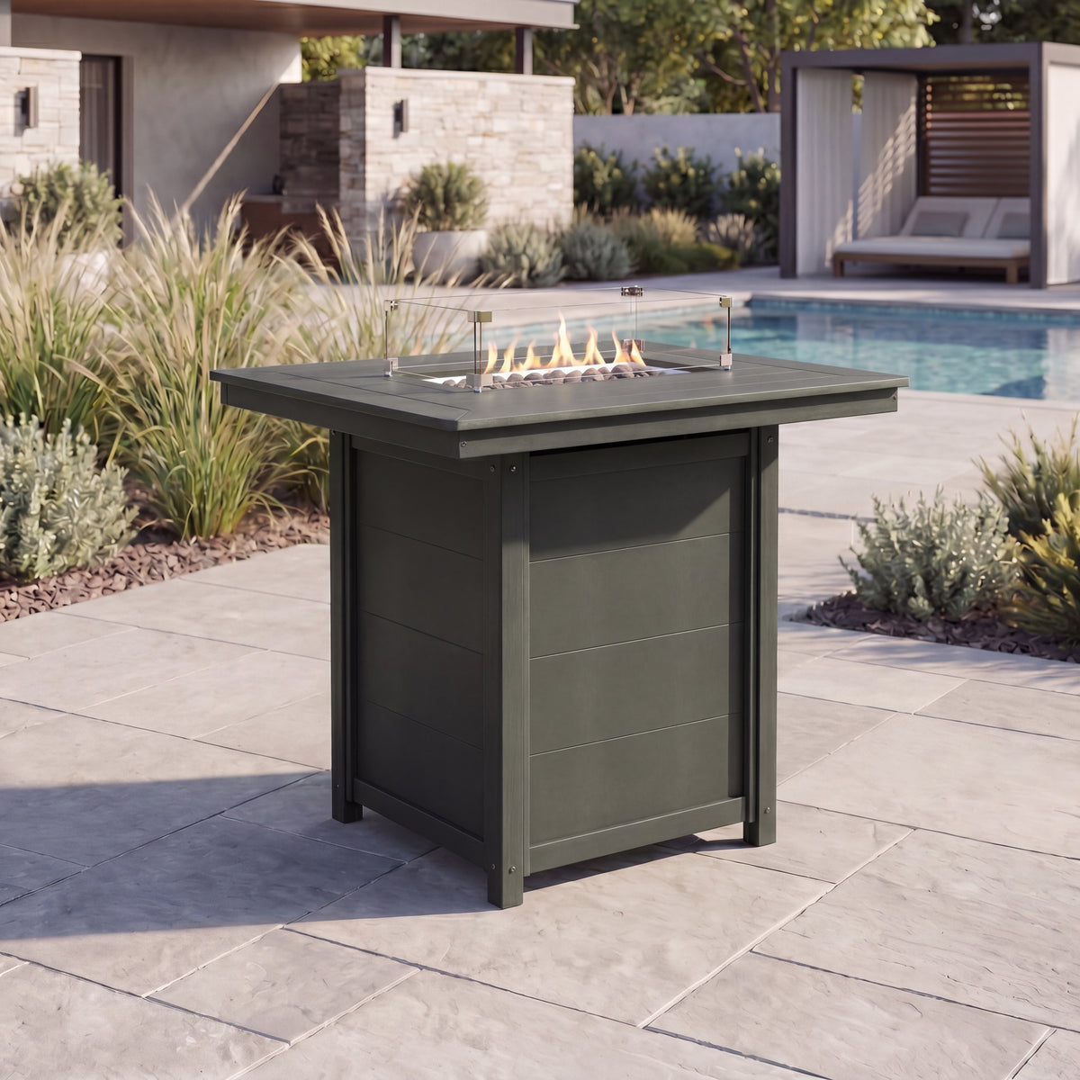 Sol 46" Modern Outdoor Patio Gas Propane Rectangle Fire Pit Table