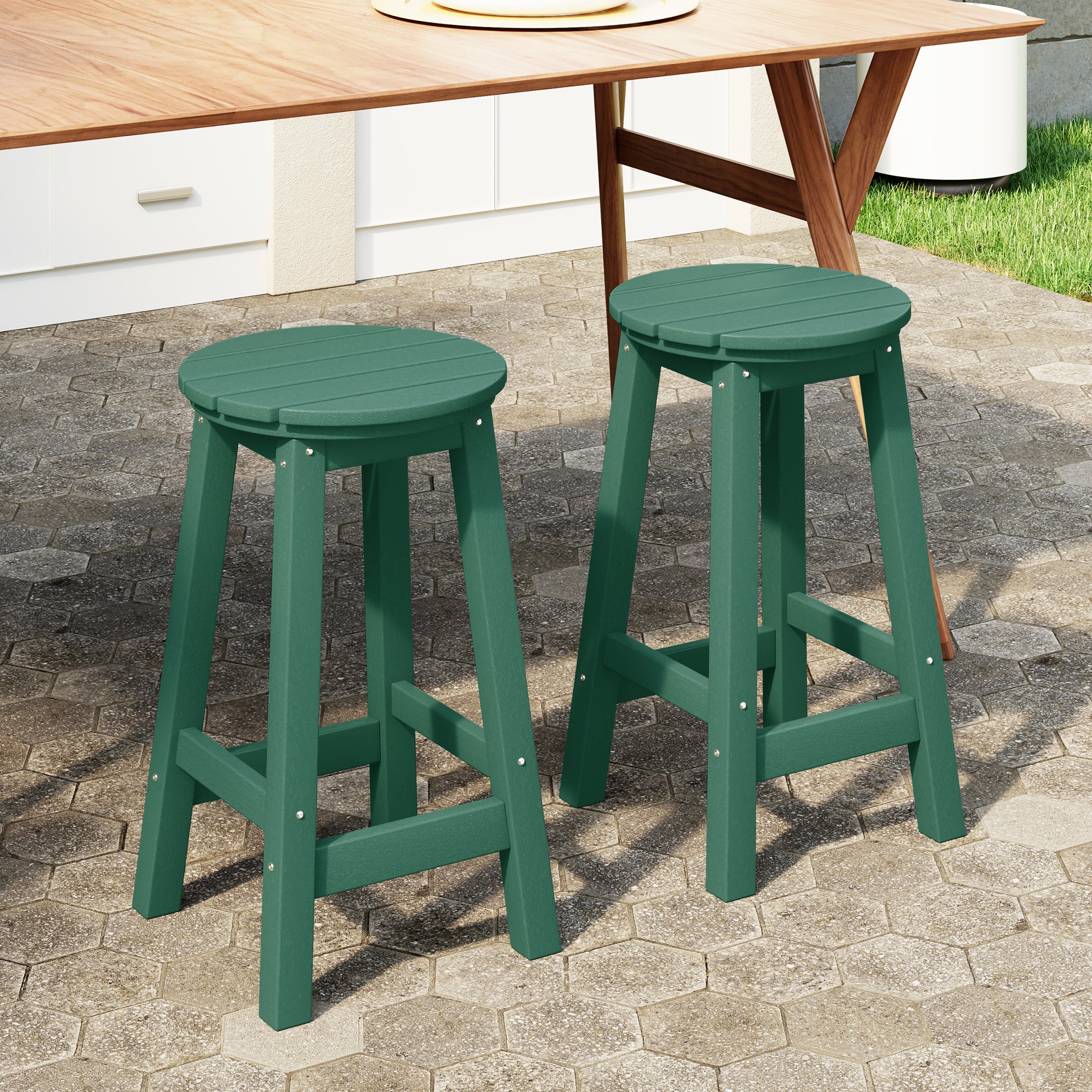 Paradise 24" HDPE Outdoor Patio Round Counter Height Bar Stool Set of 2