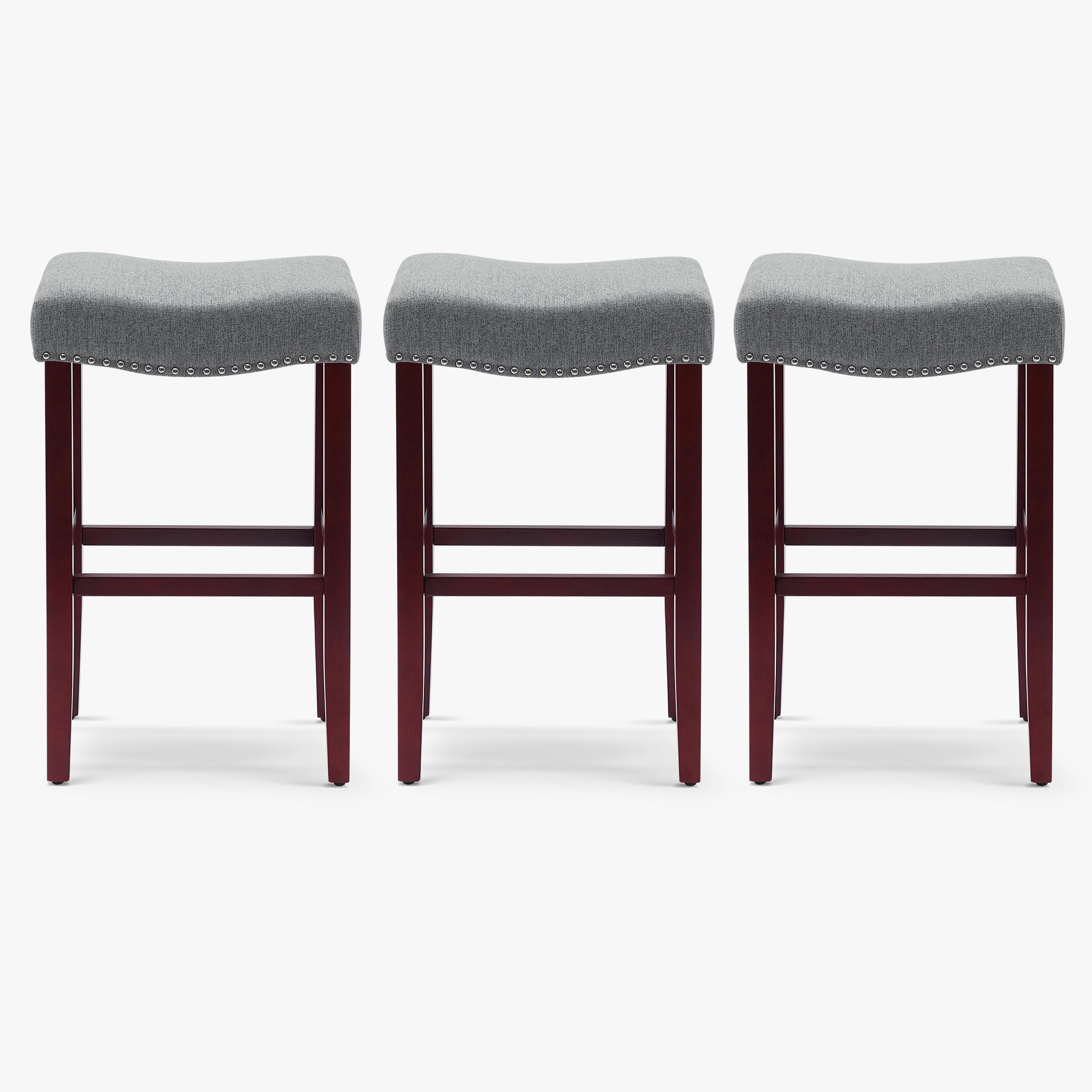 Bulmon 29" Upholstered Saddle Seat Cherry Bar Stools (Set of 3)