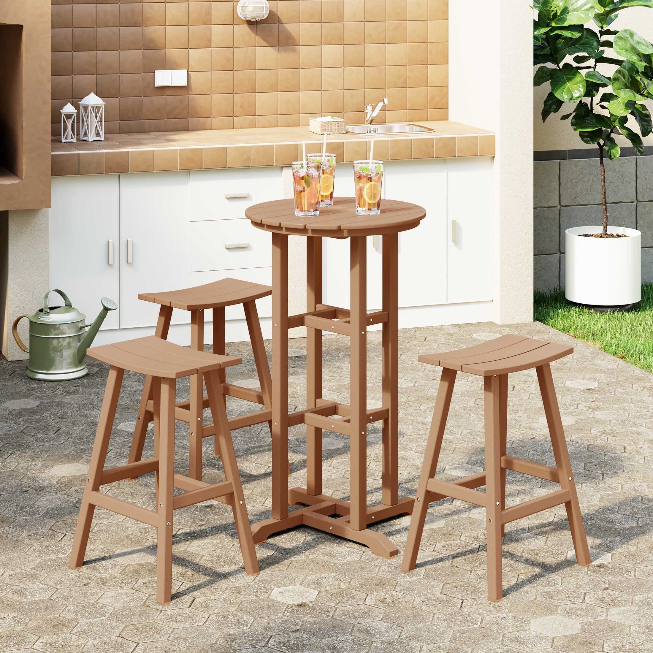 Paradise Outdoor Patio Bar Height Table and Bar Stool 4-Piece Dining Set