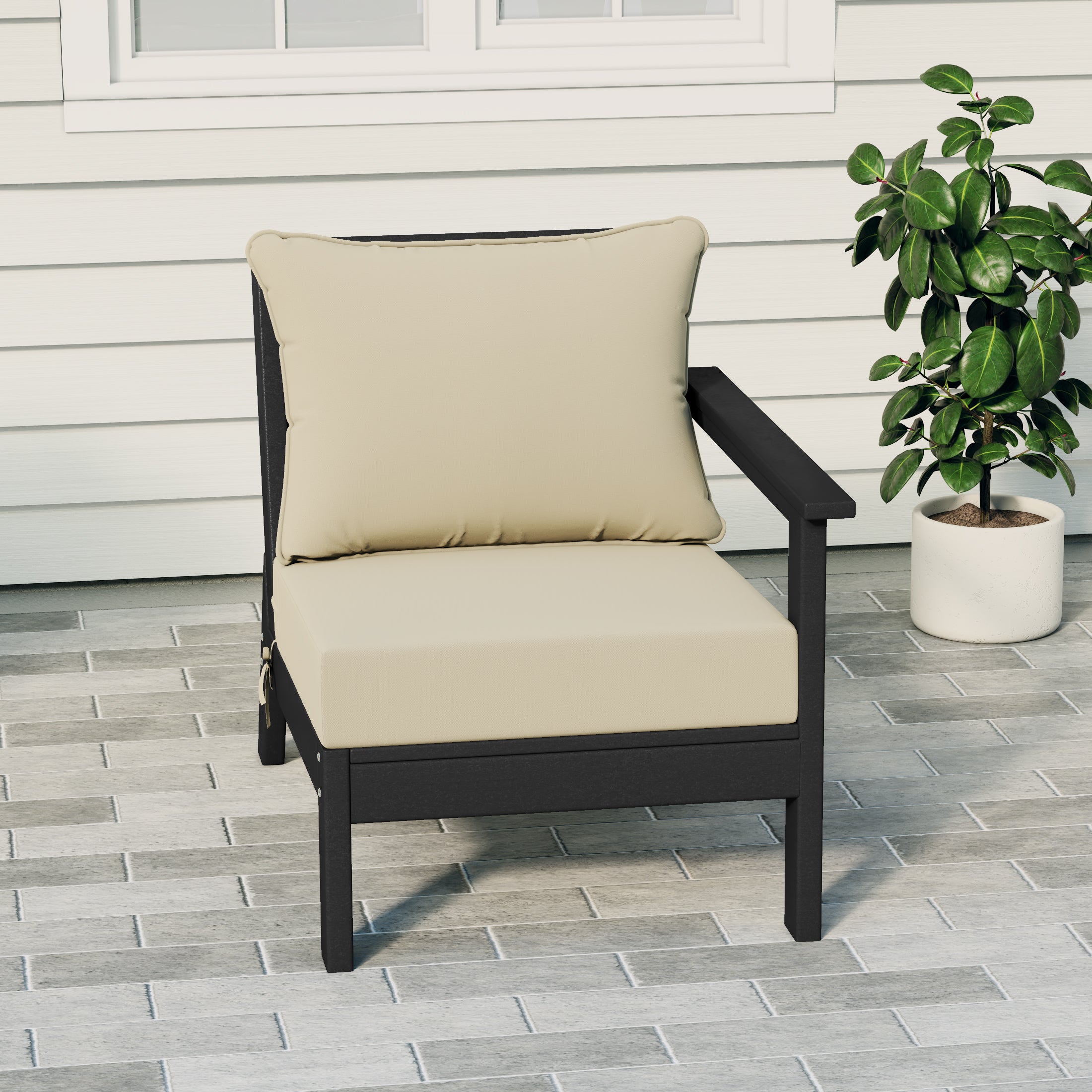 Portsmouth Outdoor Patio HDPE Right Arm Sectional Corner Club Chair with Patio Cushions